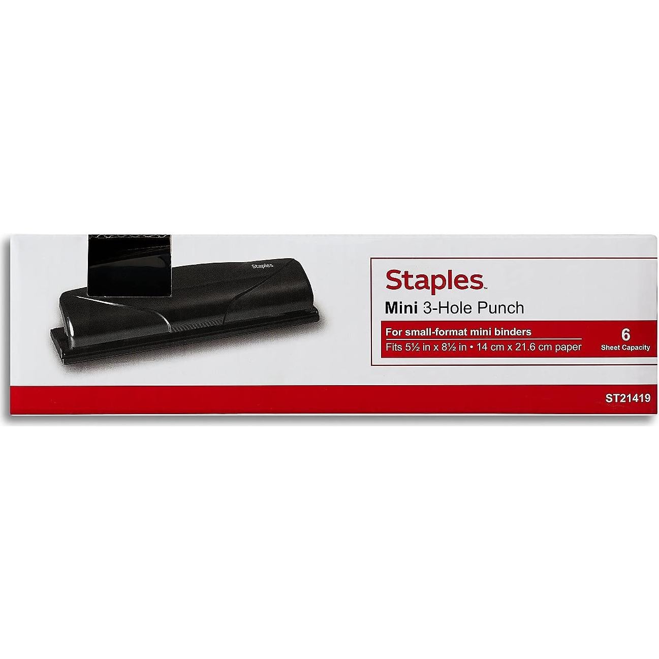 Perforadora Mini 3 Agujeros Staples 6 Hojas Negra