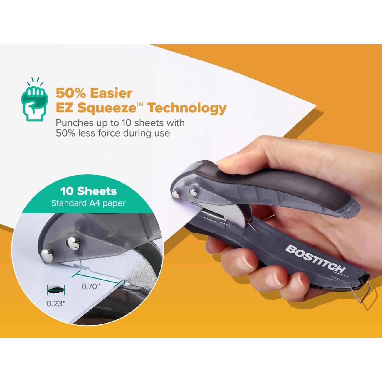 Perforadora Bostitch EZ Squeeze 1 Agujero - Paquete de 3, 10 Hojas