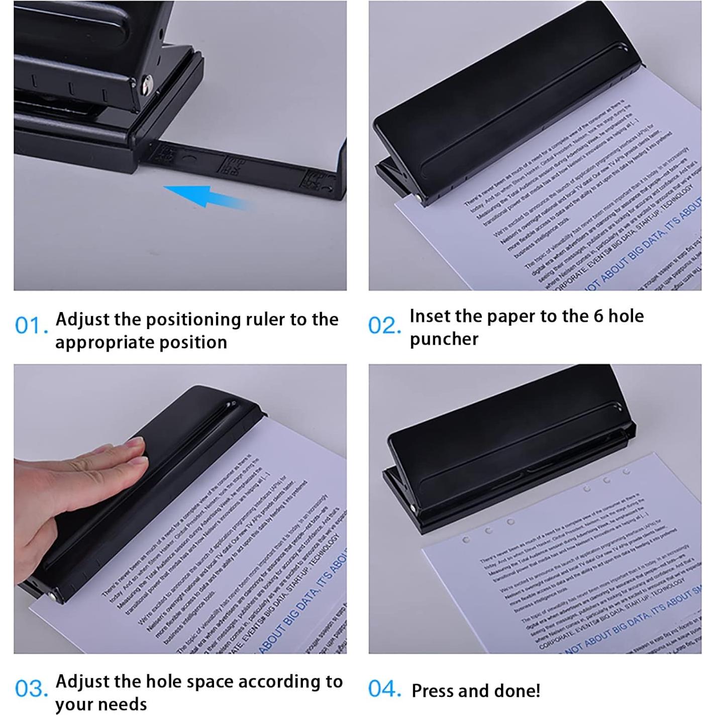 Perforadora de Papel Zofly 6 Agujeros Ajustable A5 A6 A7