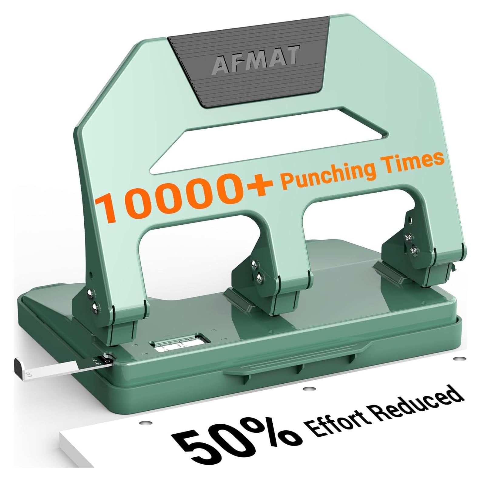 Perforadora de 3 Agujeros AFMAT Verde - 40 Hojas, Metal Resistente