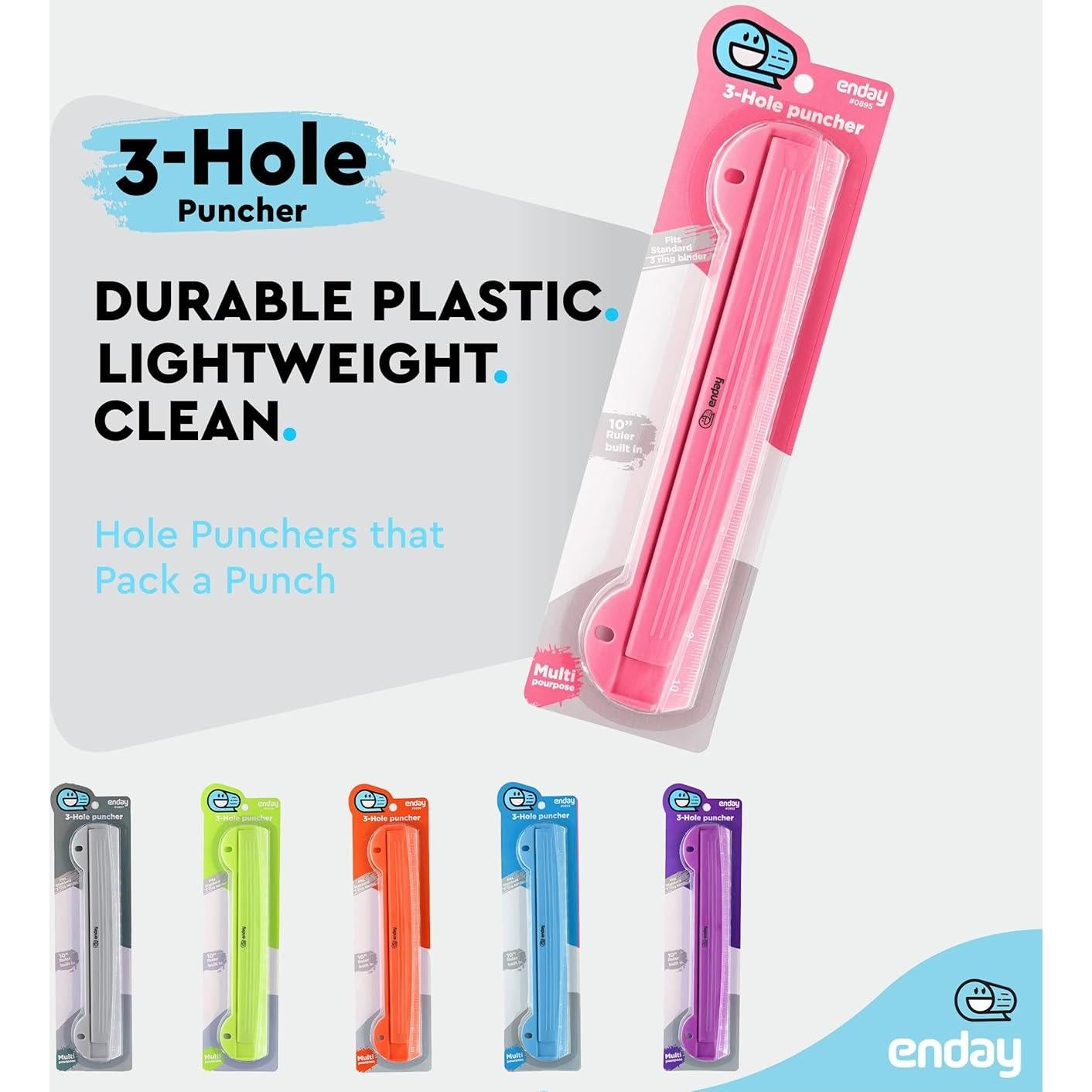 Perforadora de 3 Agujeros Enday Rosa, Capacidad 5 Hojas