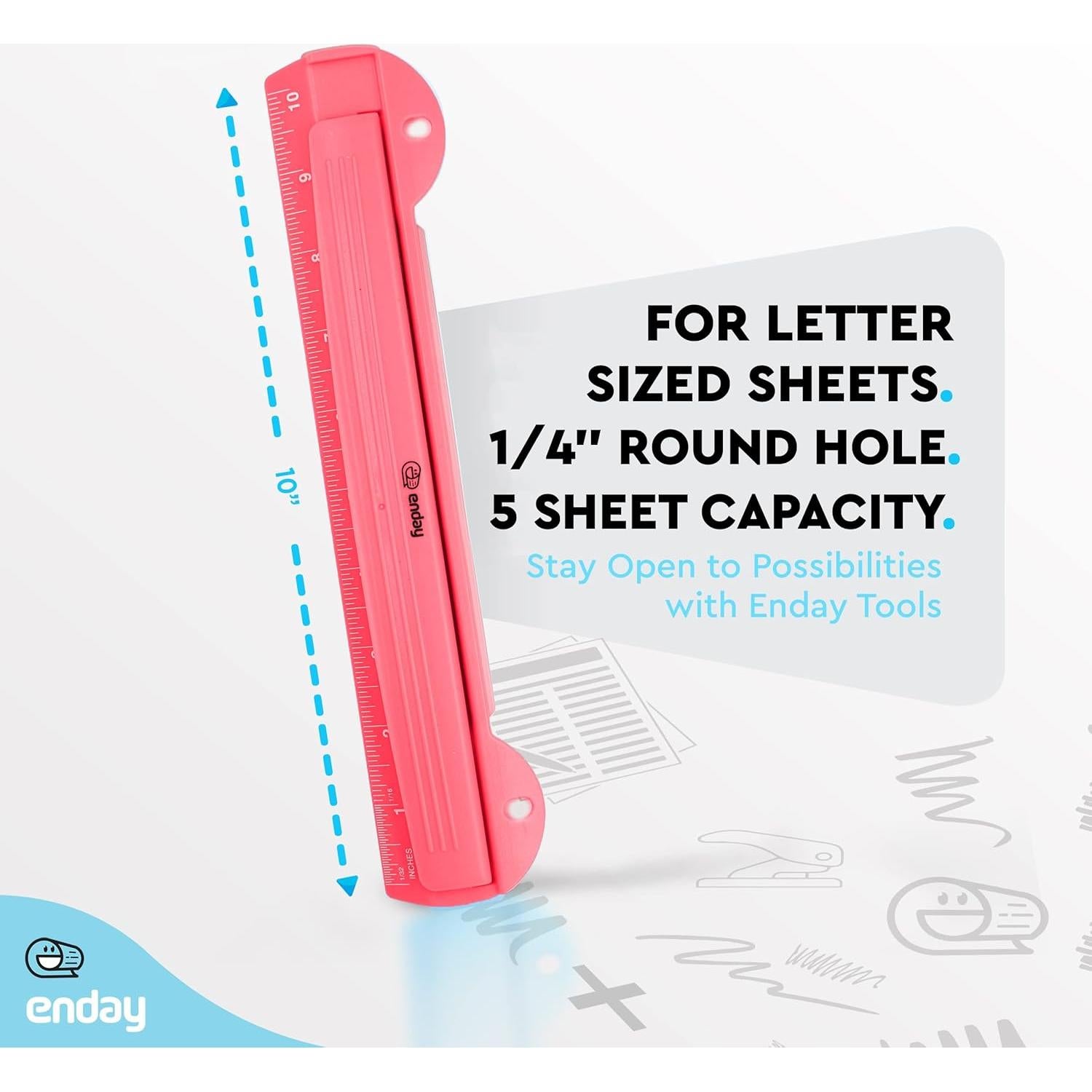 Perforadora de 3 Agujeros Enday Rosa, Capacidad 5 Hojas