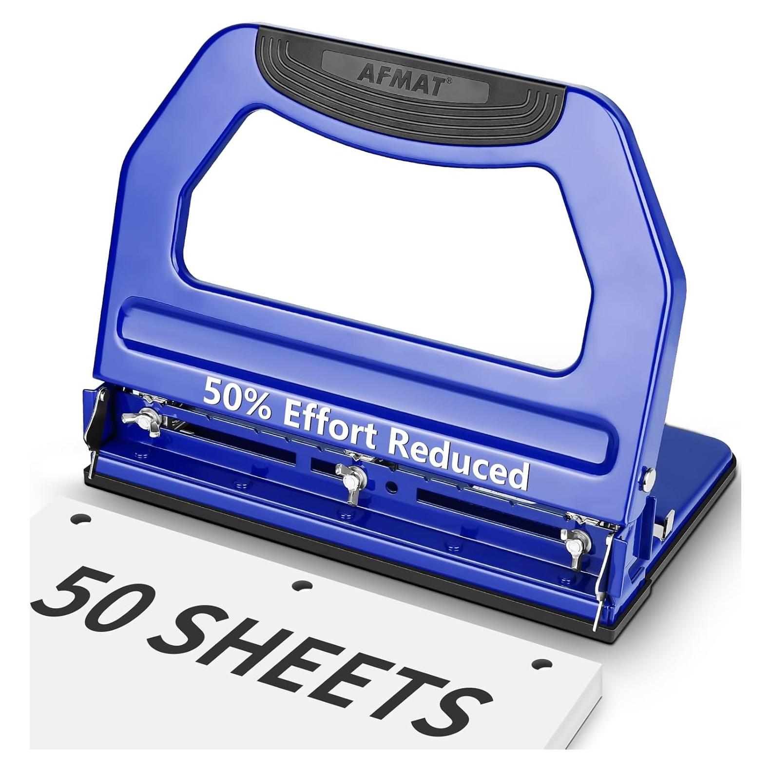 Perforadora de Papel AFMAT 3 Agujeros 50 Hojas Azul