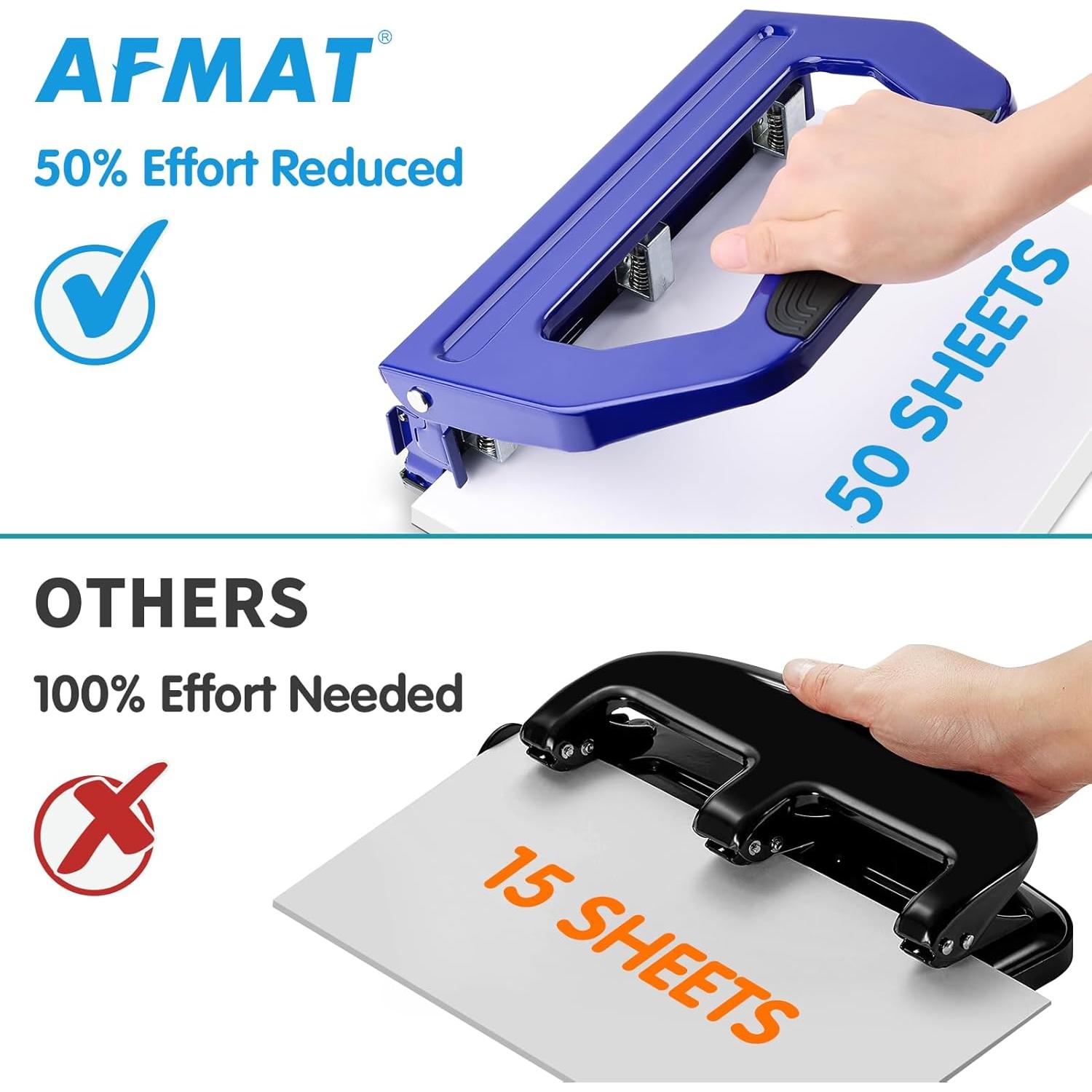Perforadora de Papel AFMAT 3 Agujeros 50 Hojas Azul