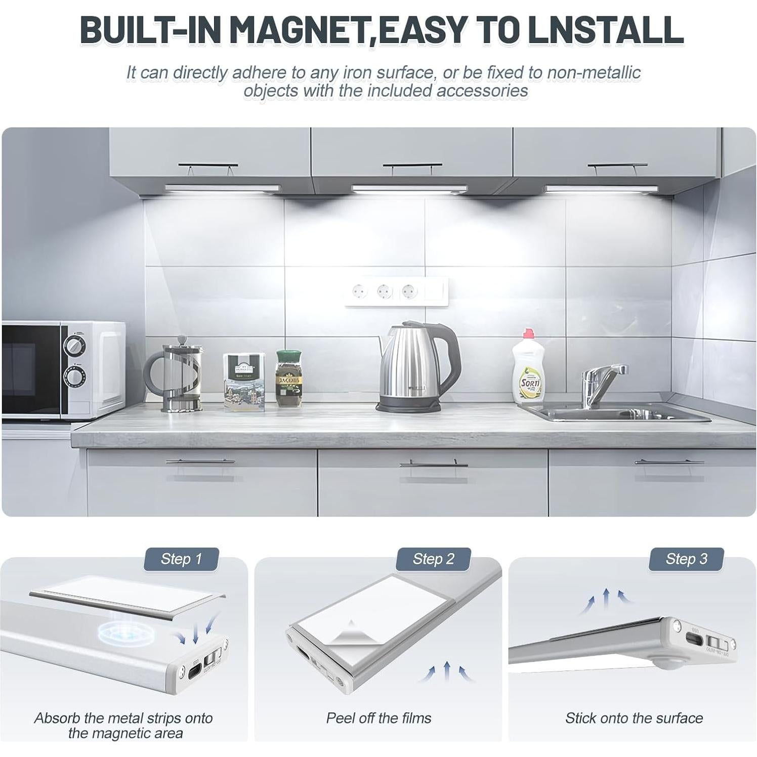 Paquete de 6 luces LED bajo gabinete AVEVA con sensor de movimiento