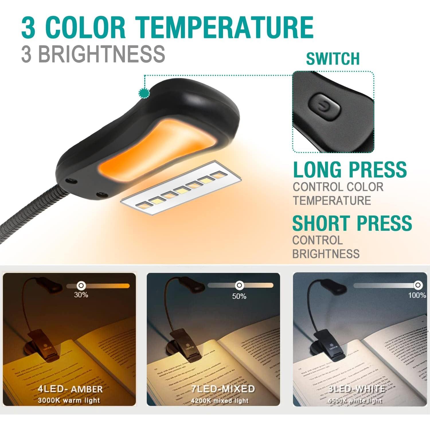 Luz de Libro Recargable Vekkia Ámbar 3 Brillos 3 Temperaturas