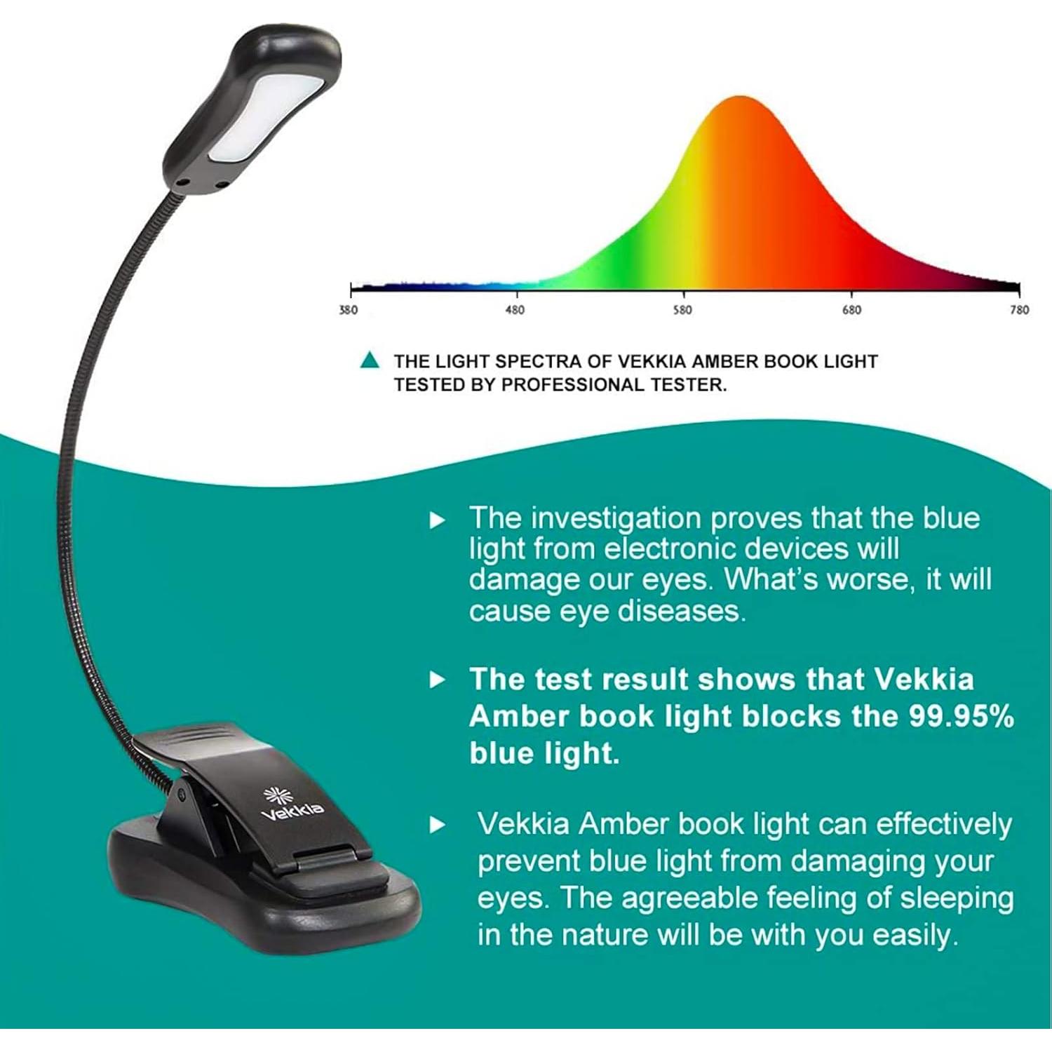 Luz de Libro Recargable Vekkia Ámbar 3 Brillos 3 Temperaturas