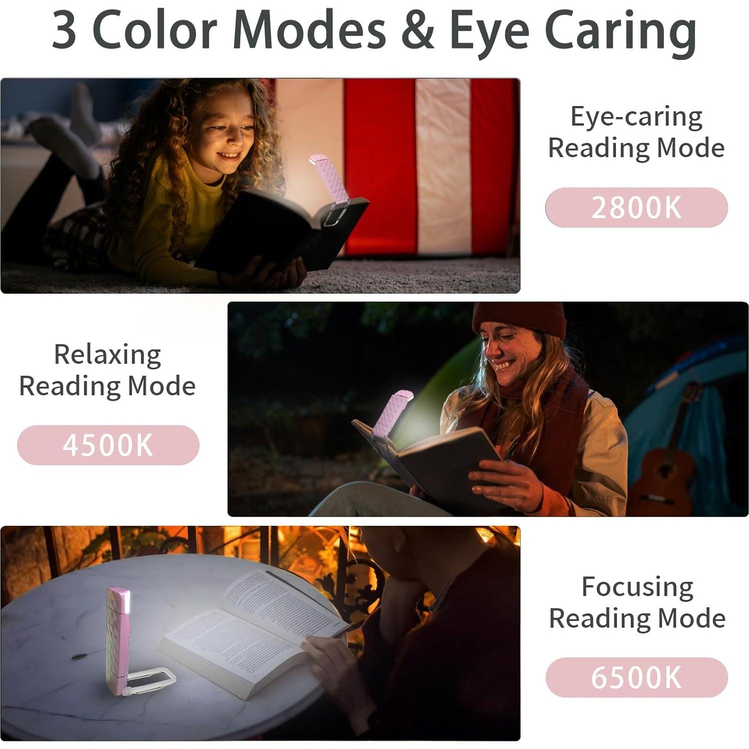 Luces de Libro Recargables UPIHO 2PCS con 5 Niveles de Brillo