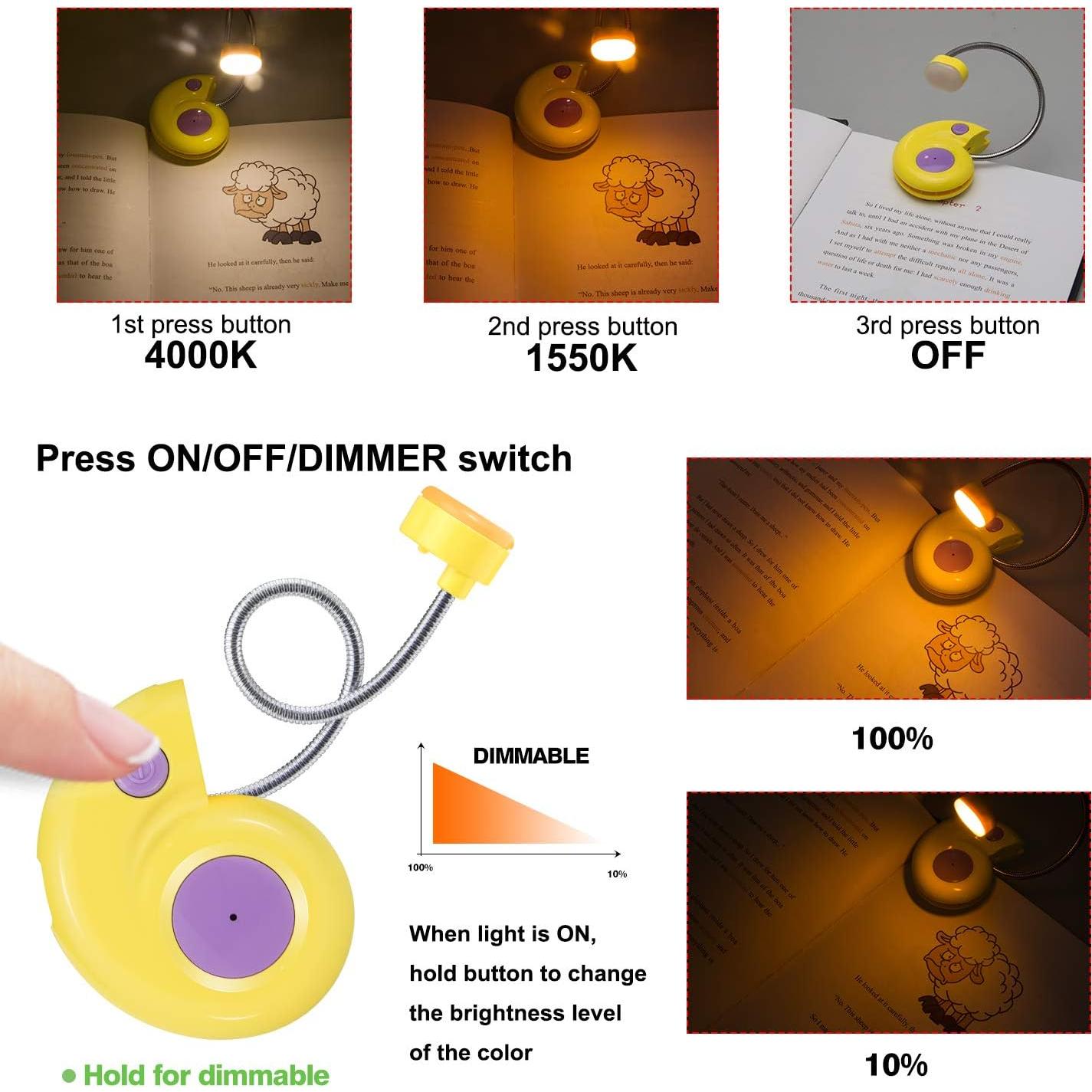 Luz de libro recargable HONGUT amarilla con 2 modos