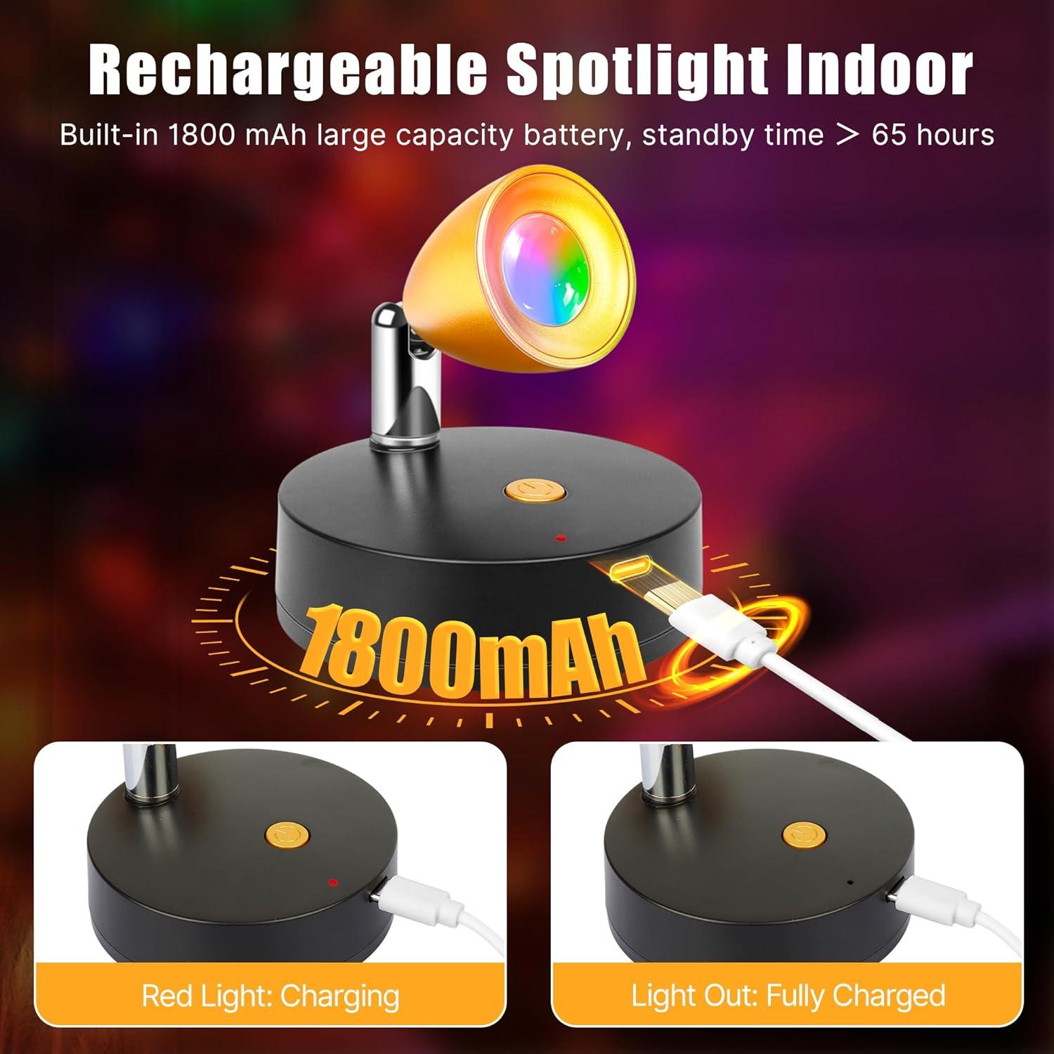 Paquete de 4 Focos RGBW Inalámbricos Recargables 1800mAh