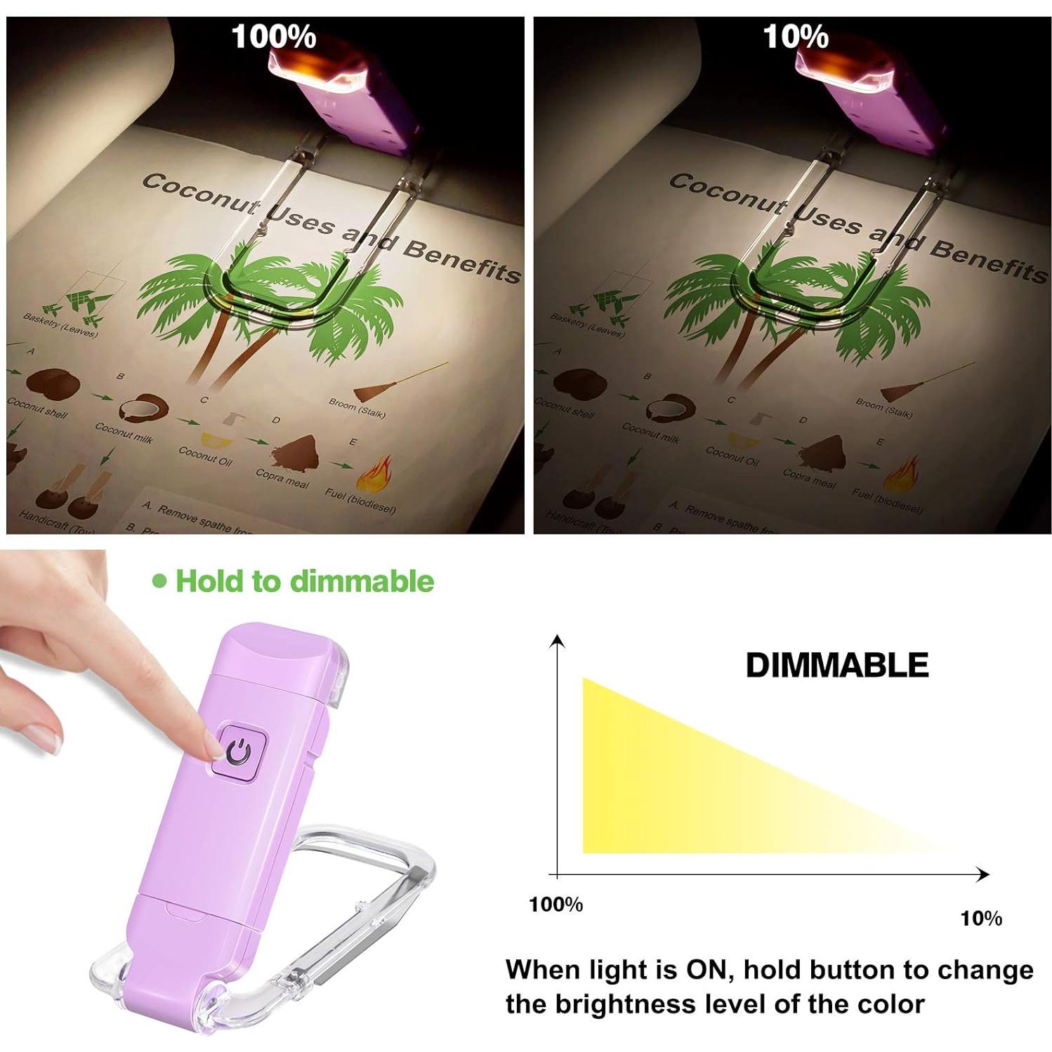 Luz de Lectura Recargable USB BIGMONAT Violeta 3 Temperaturas