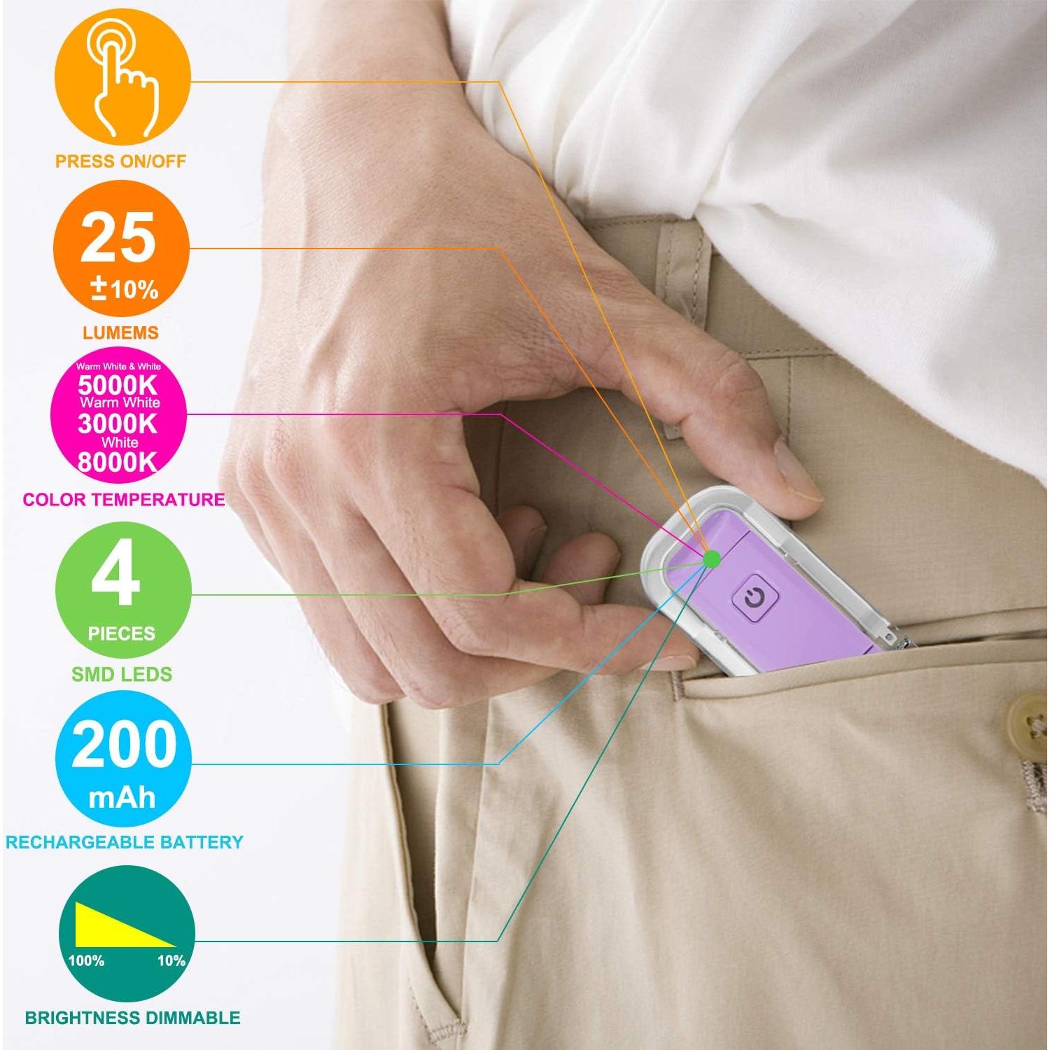 Luz de Lectura Recargable USB BIGMONAT Violeta 3 Temperaturas