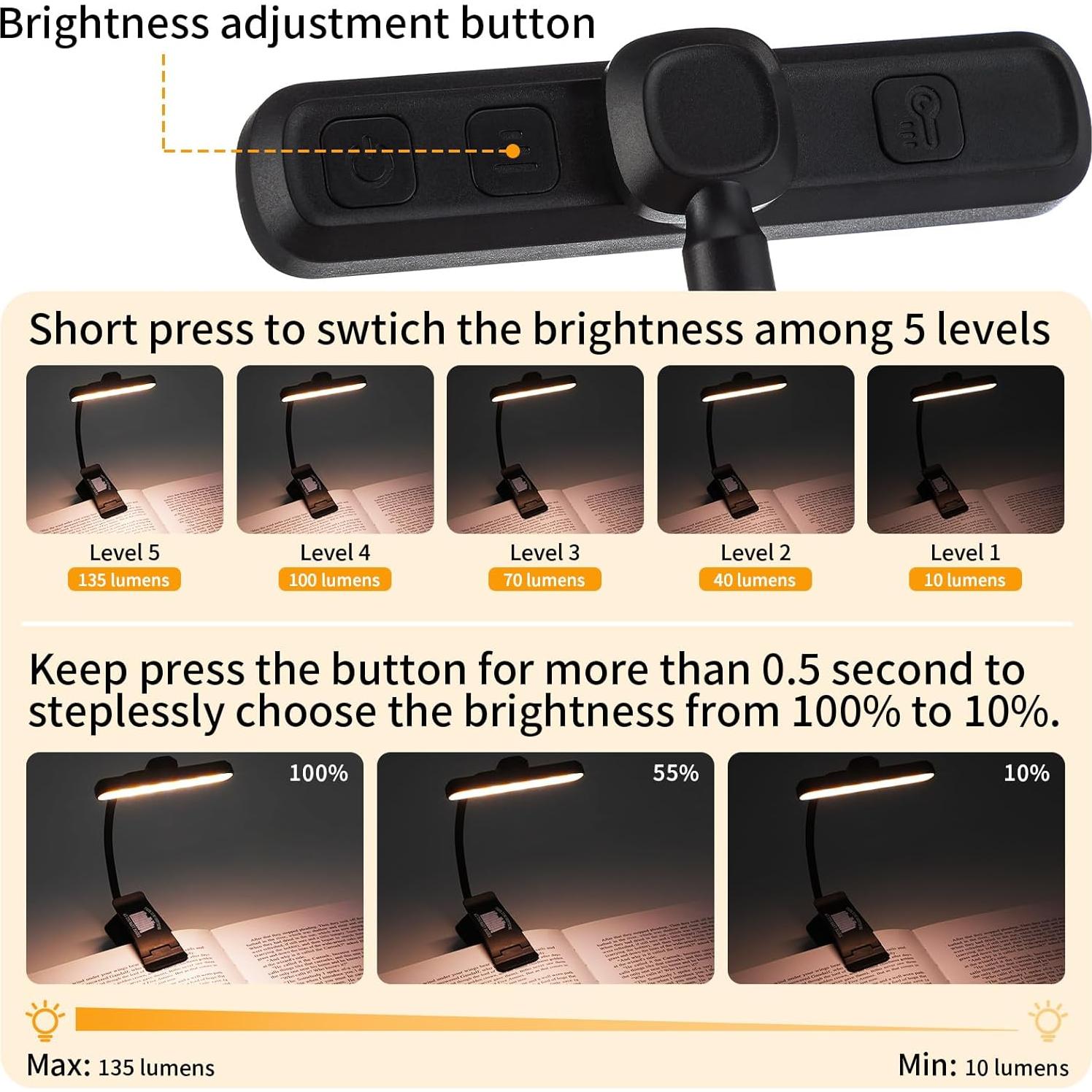 Luz de Lectura LED Recargable Mudder con Clip y 3 Temperaturas