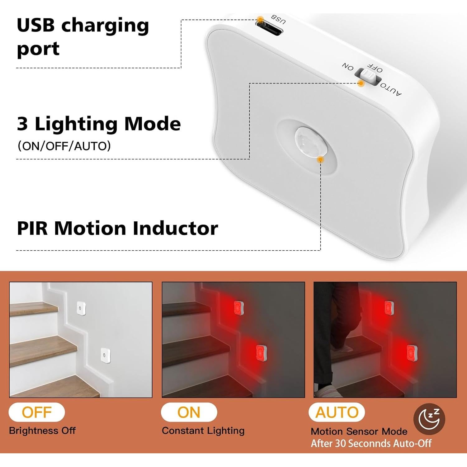 Luces Nocturnas Rojas con Sensor de Movimiento Bestendony - Paquete de 4