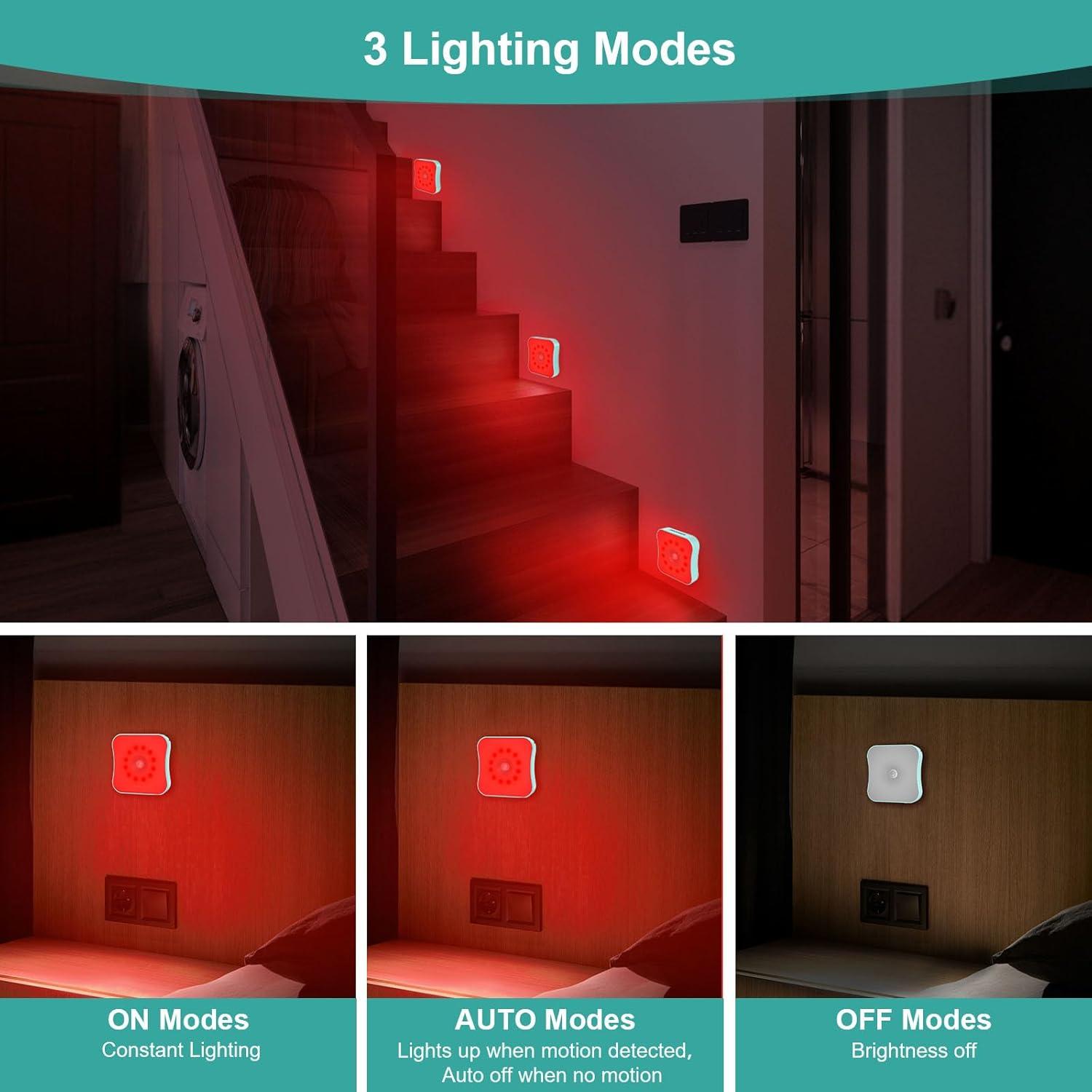 Luces Nocturnas con Sensor de Movimiento ZOCIFINER Rojo 4 Pzas