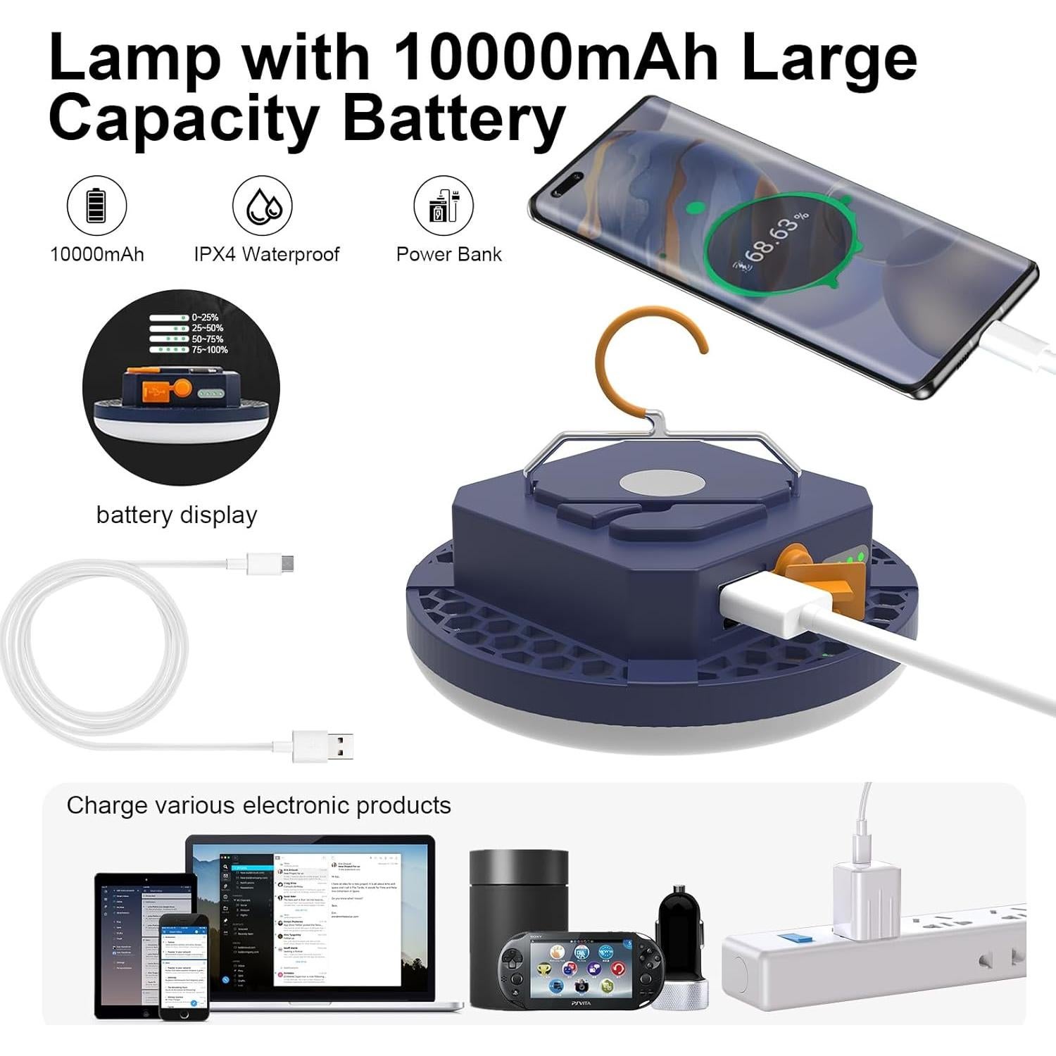 Linterna de Camping AODOO 10000mAh 4000LM IP45 Regulable