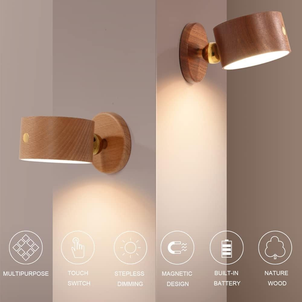 Aplique de Pared LED Recargable HBGFHG Madera Sapele 2 Pcs