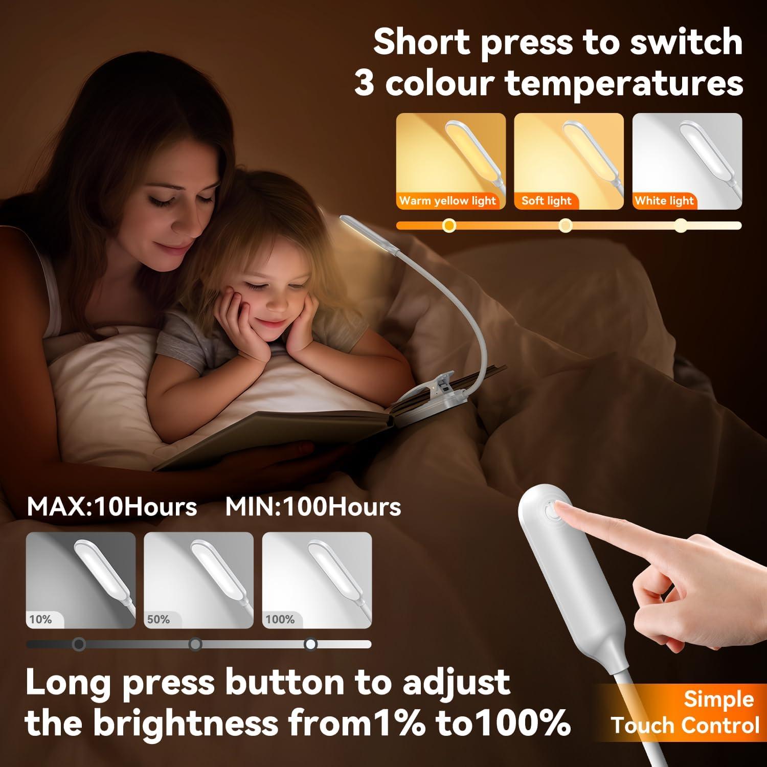 Luz de Libro LED Recargable Sotipevs YD-330 Blanca, 3 Temperaturas