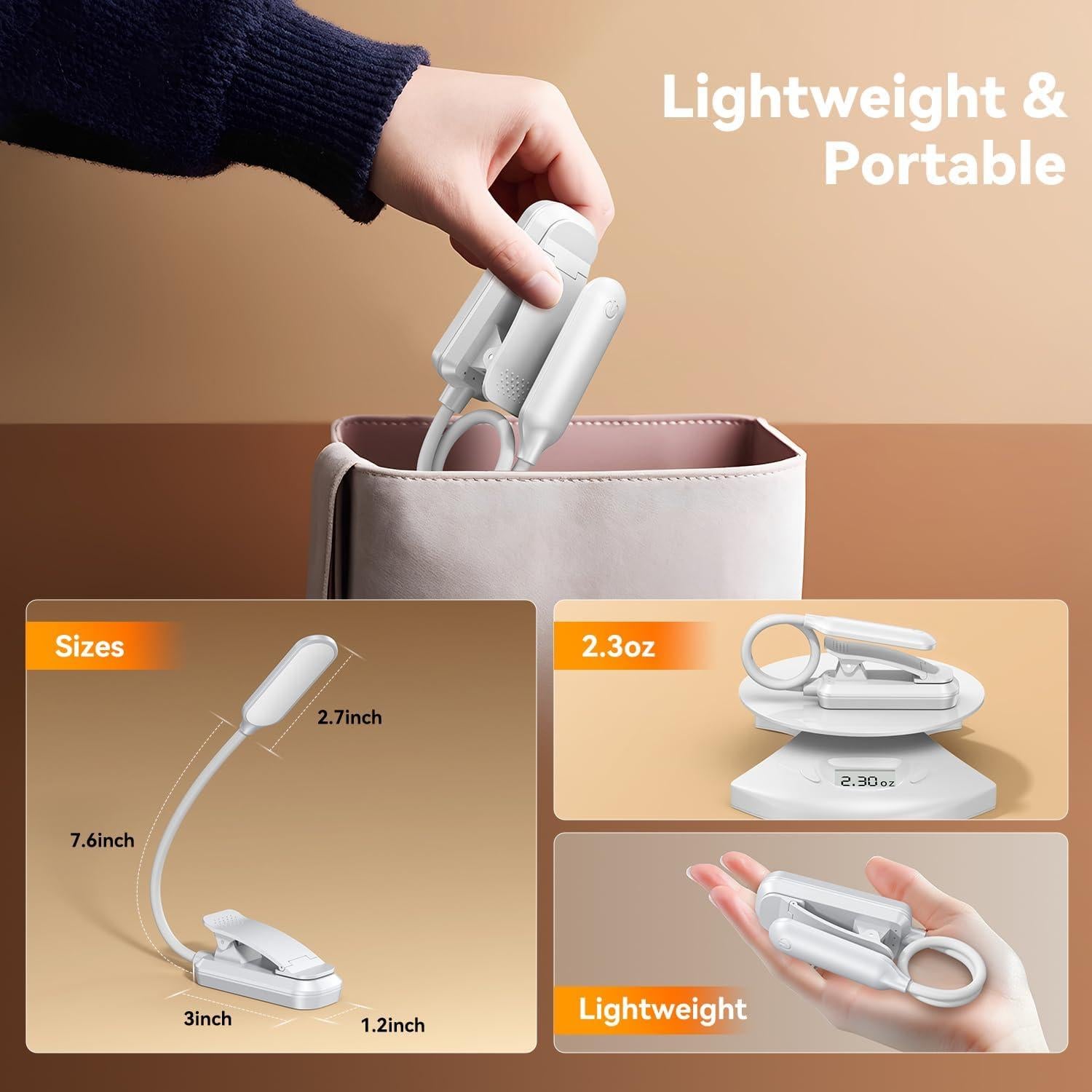 Luz de Libro LED Recargable Sotipevs YD-330 Blanca, 3 Temperaturas