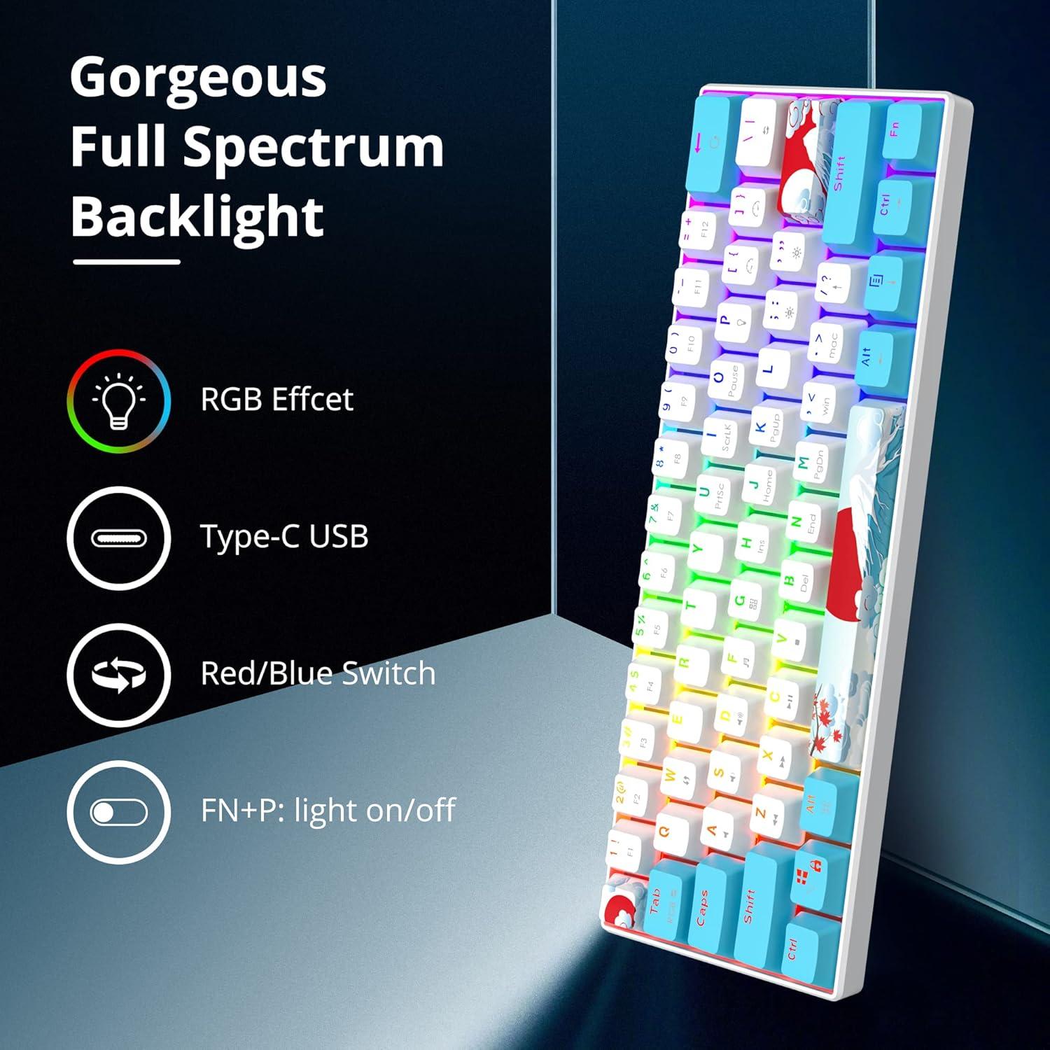 Teclado Mecánico RGB 60% CDTech con Teclas PBT y Rojo