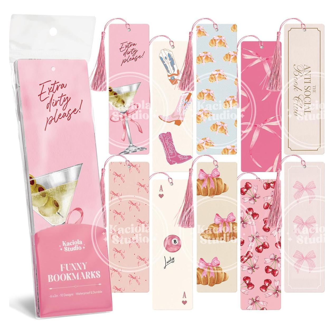 10 Marcadores de Libros KACIOLA STUDIO Lazo Rosa Doble Cara