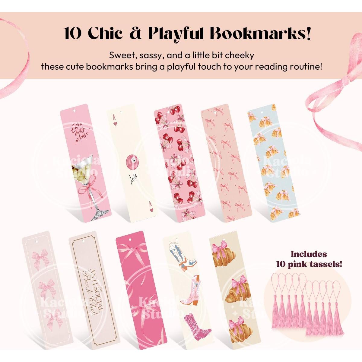 10 Marcadores de Libros KACIOLA STUDIO Lazo Rosa Doble Cara