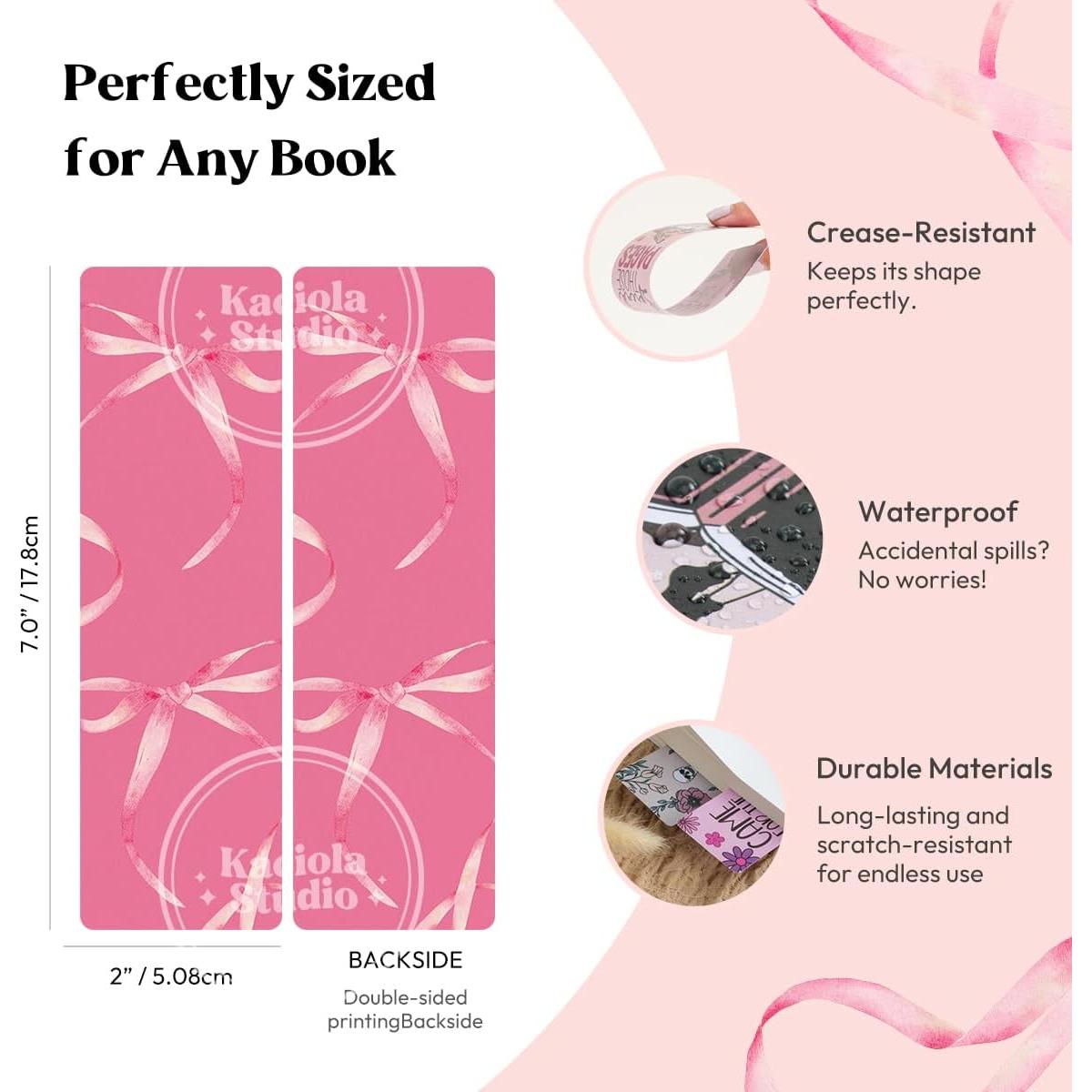 10 Marcadores de Libros KACIOLA STUDIO Lazo Rosa Doble Cara