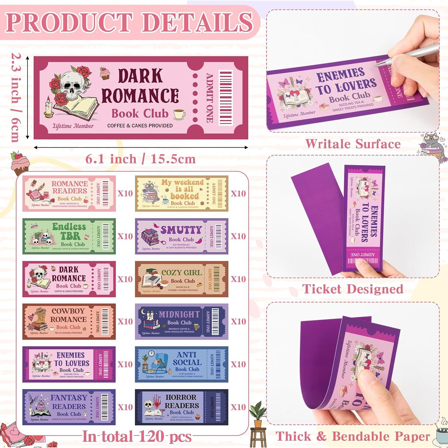 Marcadores de Página Laffact 120 Pcs Diseño Ticket Club de Lectura