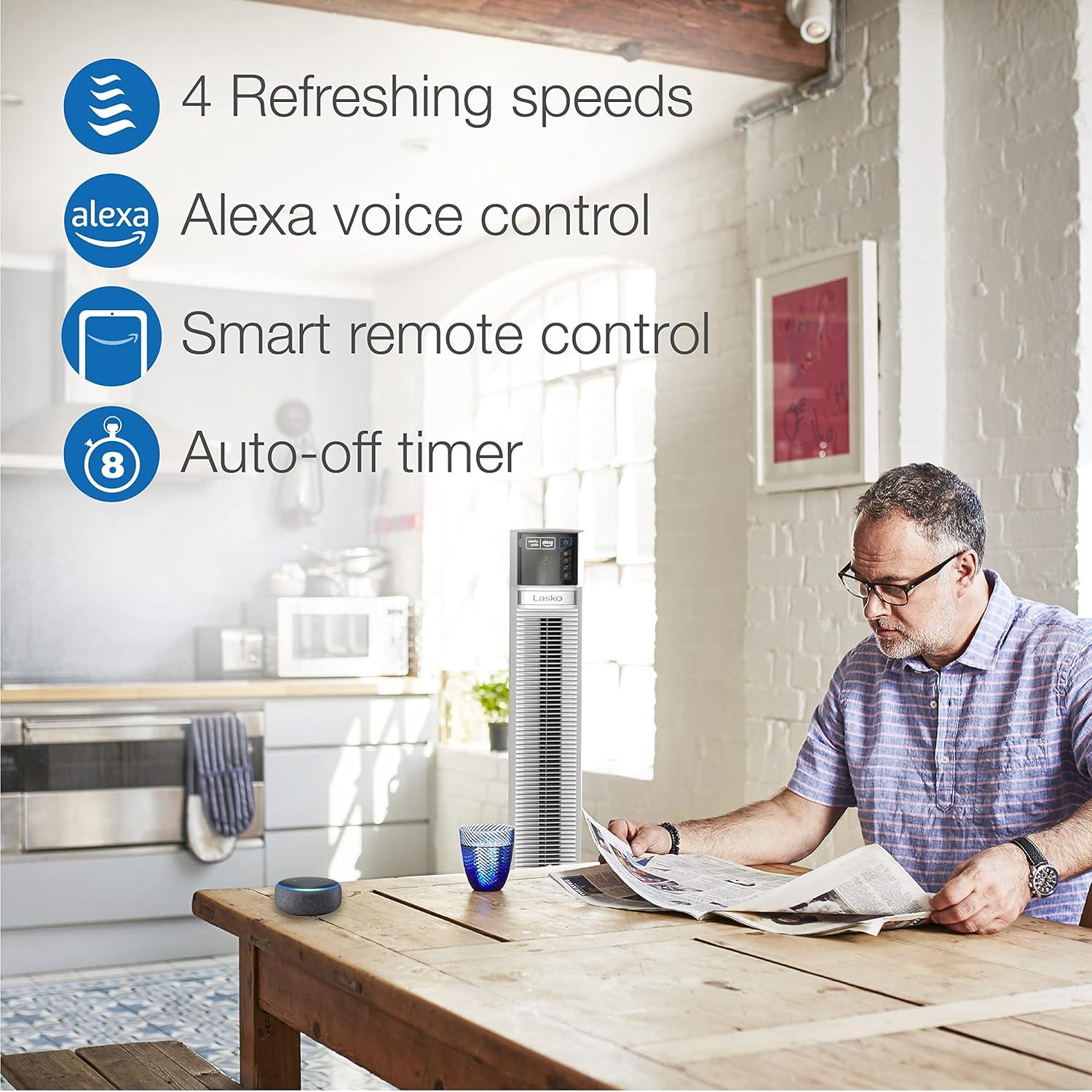 Ventilador de Torre Lasko T48401 con Alexa 121.92 cm Blanco