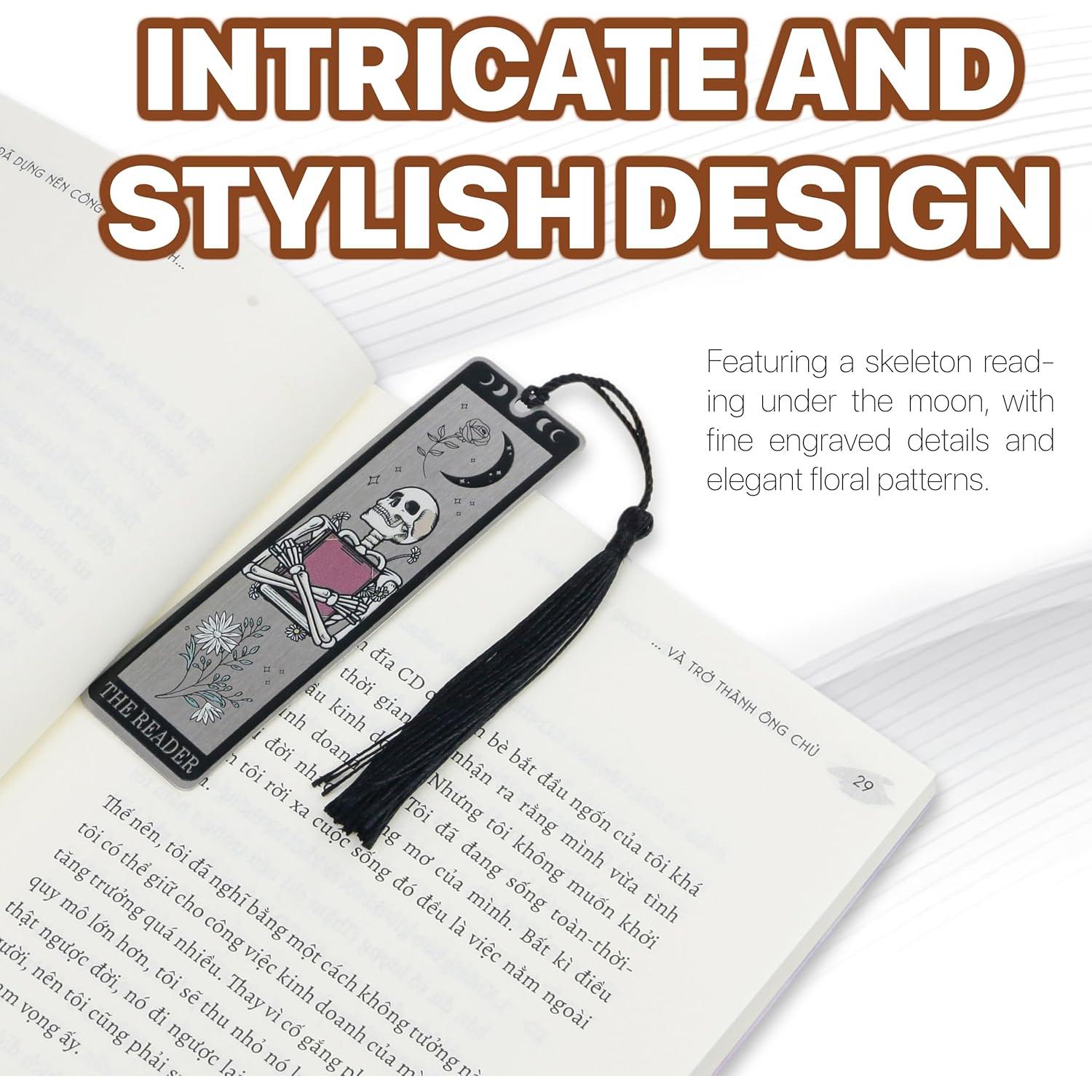 Marcador de Metal WACANTIC Esqueleto con Borlas - 10.16x3.05cm