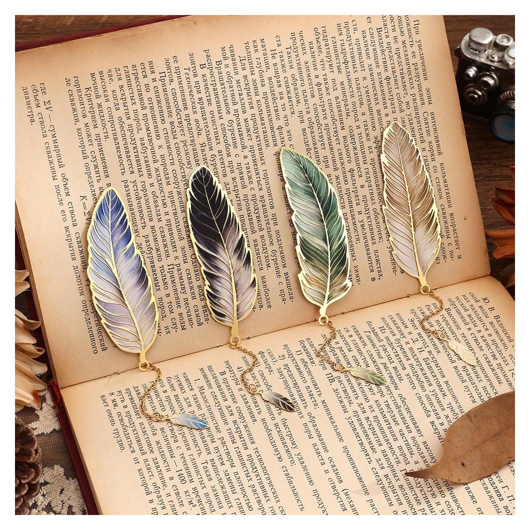 Juego de 4 marcapáginas de metal icceemee con colgante