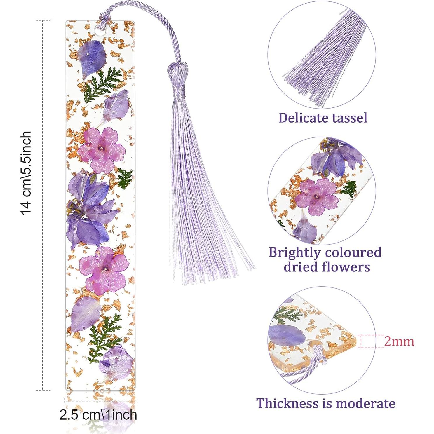 Marcadores de Página de Resina Clabby 4 Piezas con Flores Secas