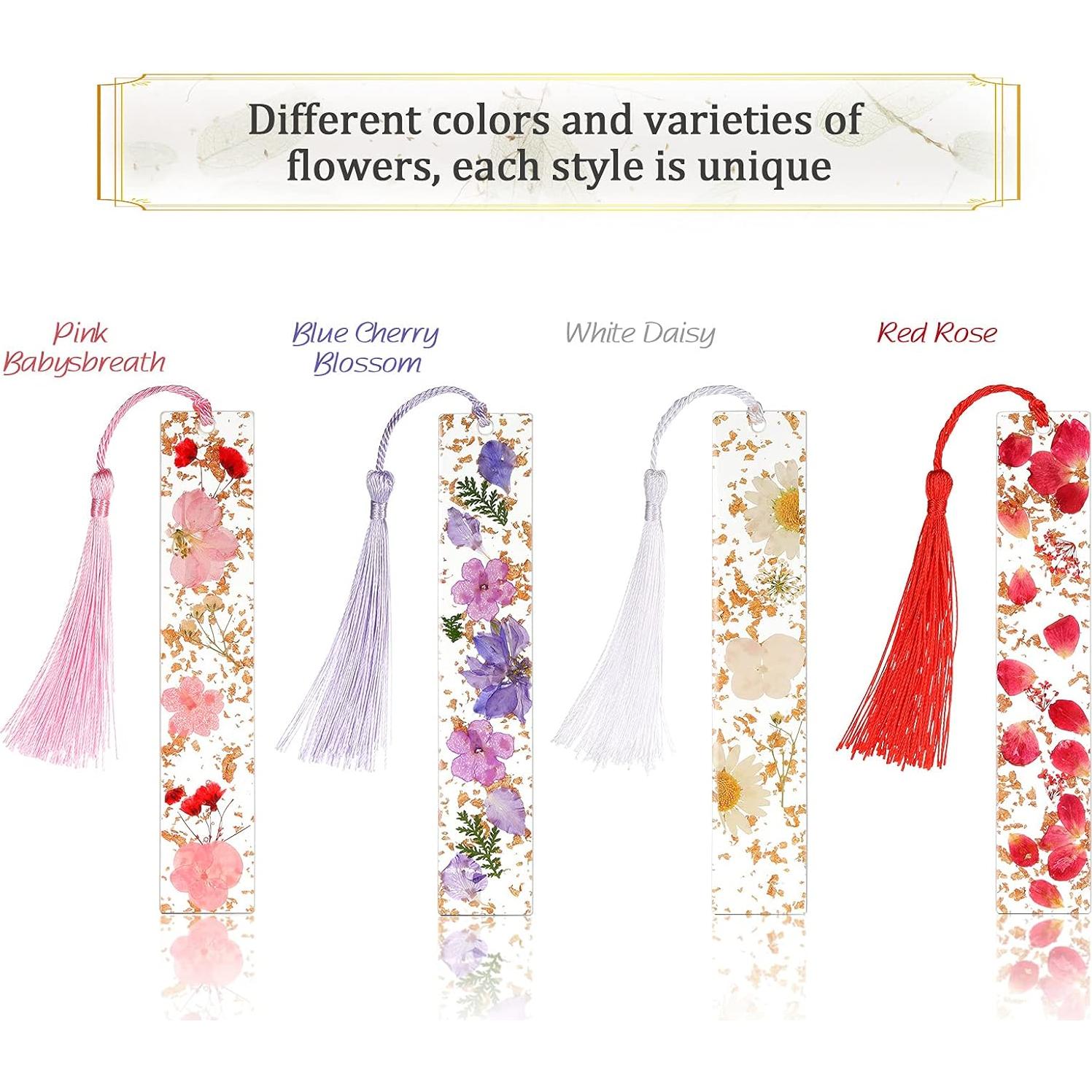 Marcadores de Página de Resina Clabby 4 Piezas con Flores Secas