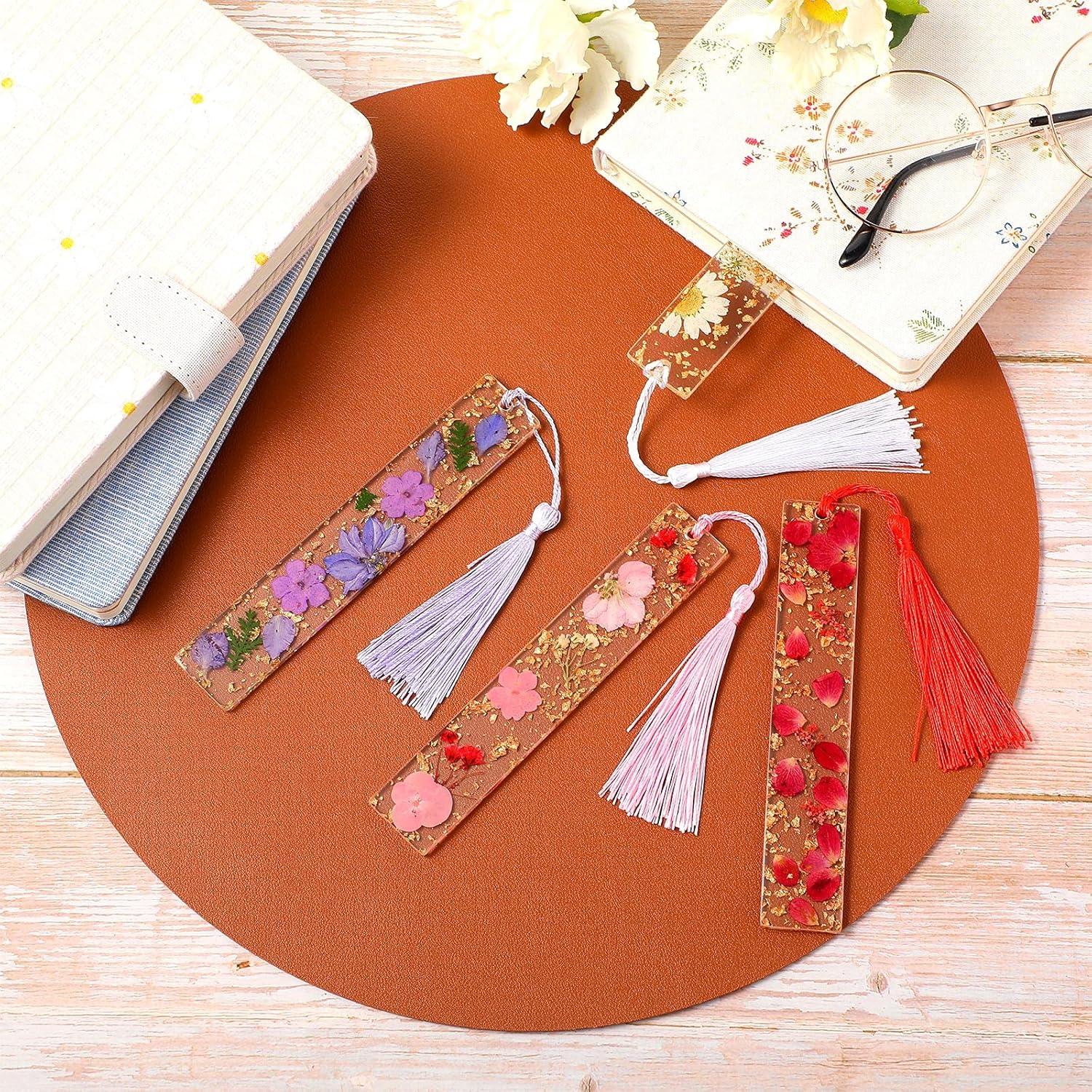 Marcadores de Página de Resina Clabby 4 Piezas con Flores Secas