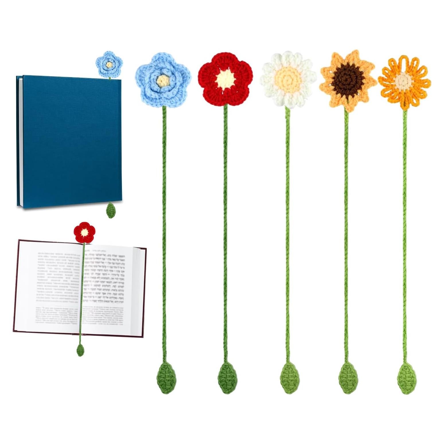 5 Marcadores de Girasol de Crochet PEUTIER Coloridos 36cm