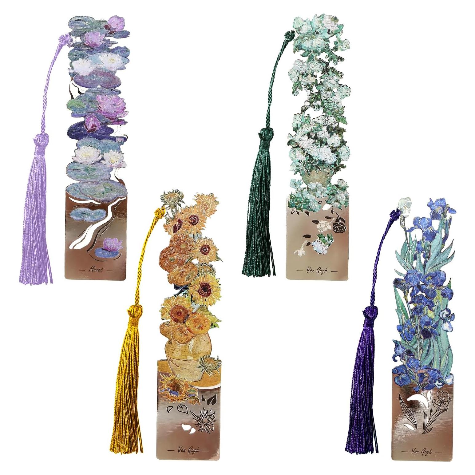 4 Marcadores de Metal Sgbvzbd con Borlas y Diseño Floral