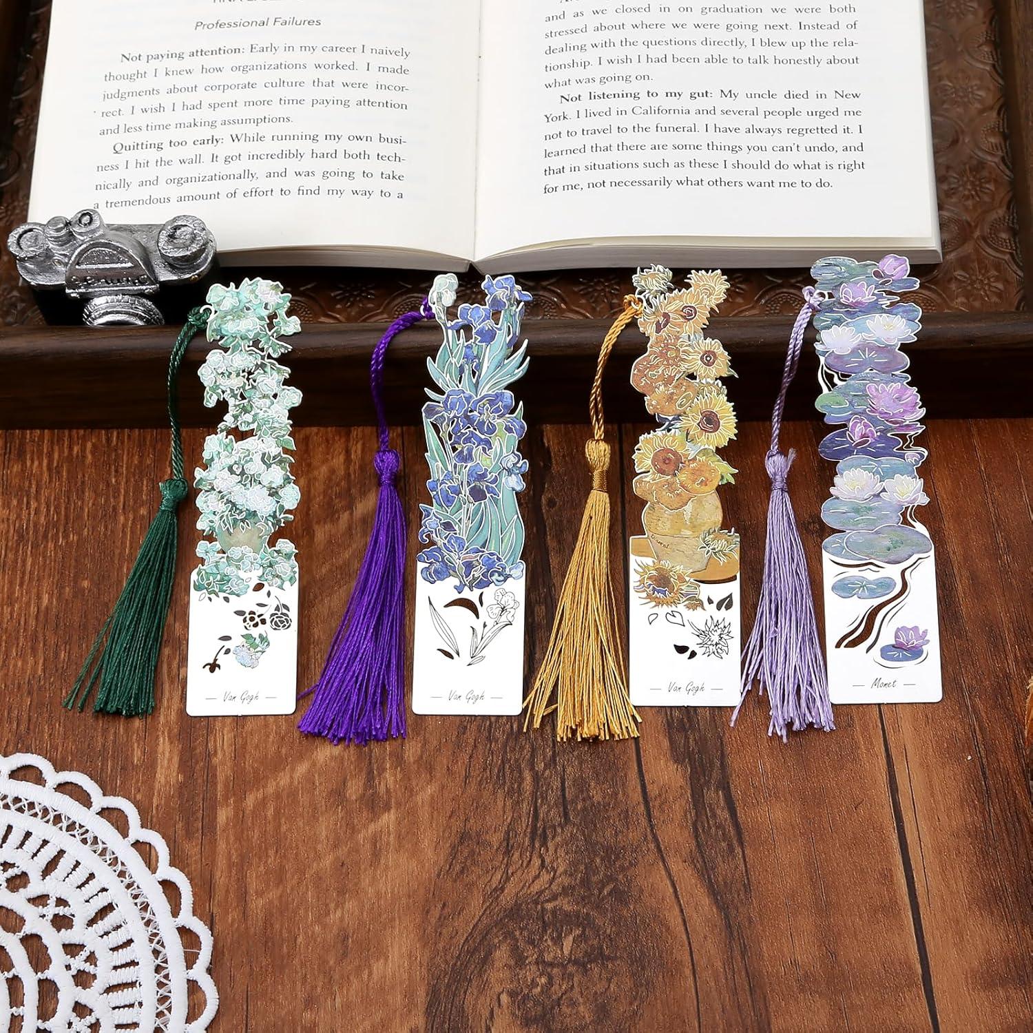 4 Marcadores de Metal Sgbvzbd con Borlas y Diseño Floral