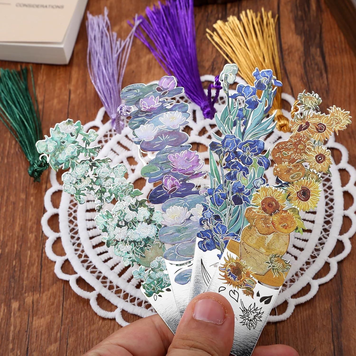 4 Marcadores de Metal Sgbvzbd con Borlas y Diseño Floral