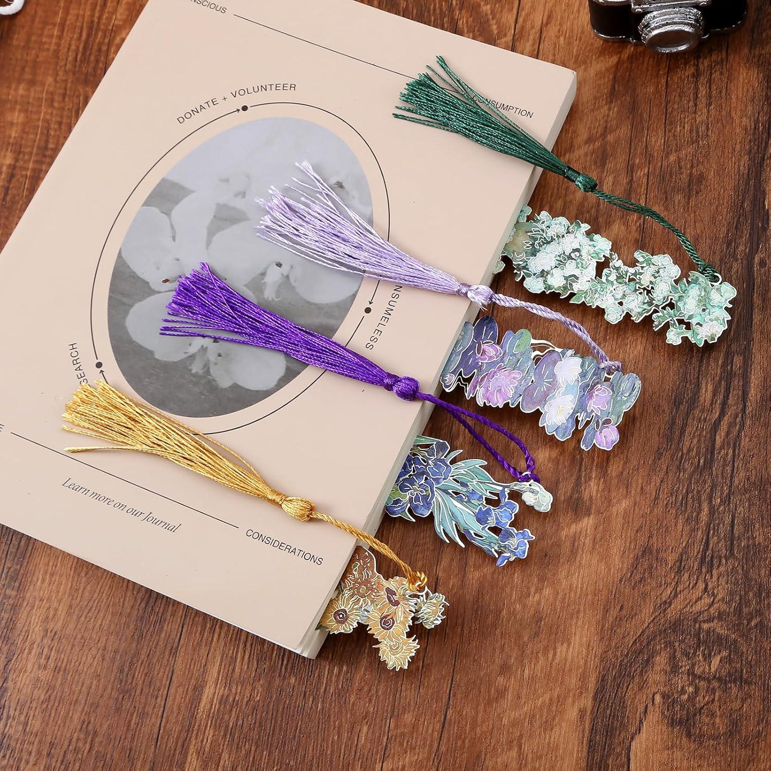 4 Marcadores de Metal Sgbvzbd con Borlas y Diseño Floral