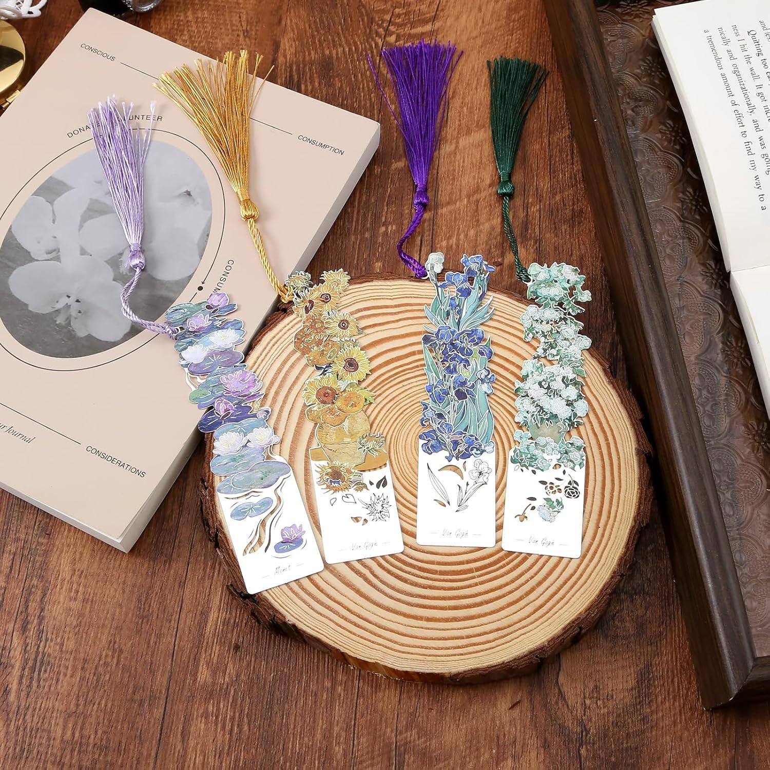 4 Marcadores de Metal Sgbvzbd con Borlas y Diseño Floral