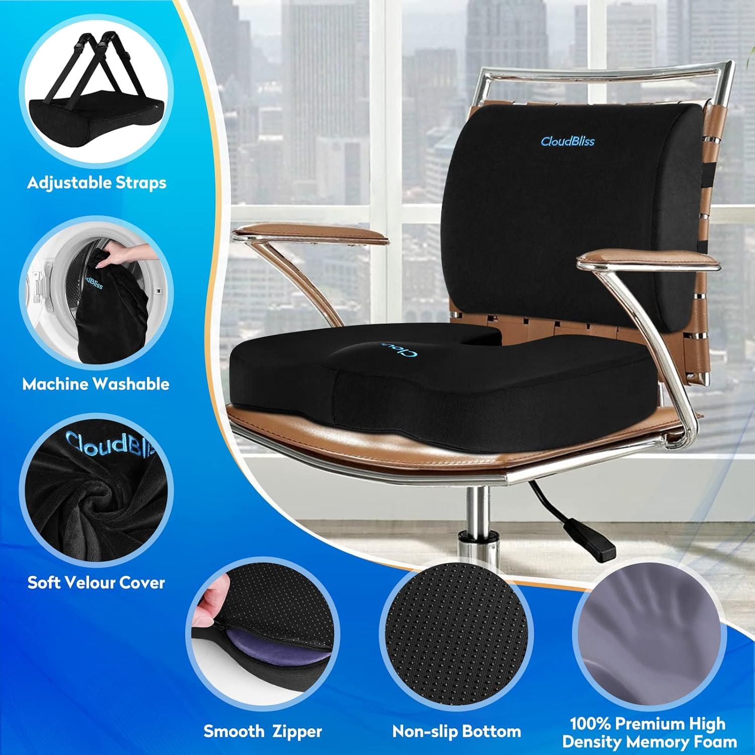 Cojín de Asiento y Almohada Lumbar CloudBliss Negro