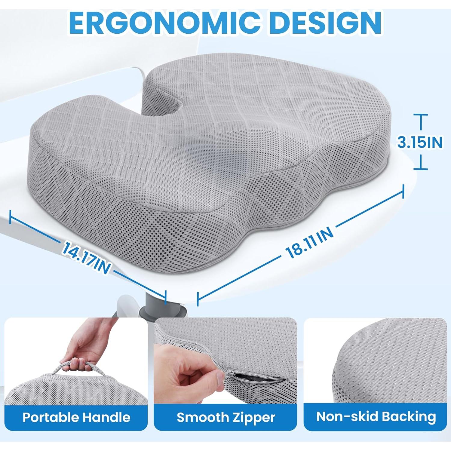 Cojín de Asiento TushGuard Grande Espuma Viscoelástica Gris Claro