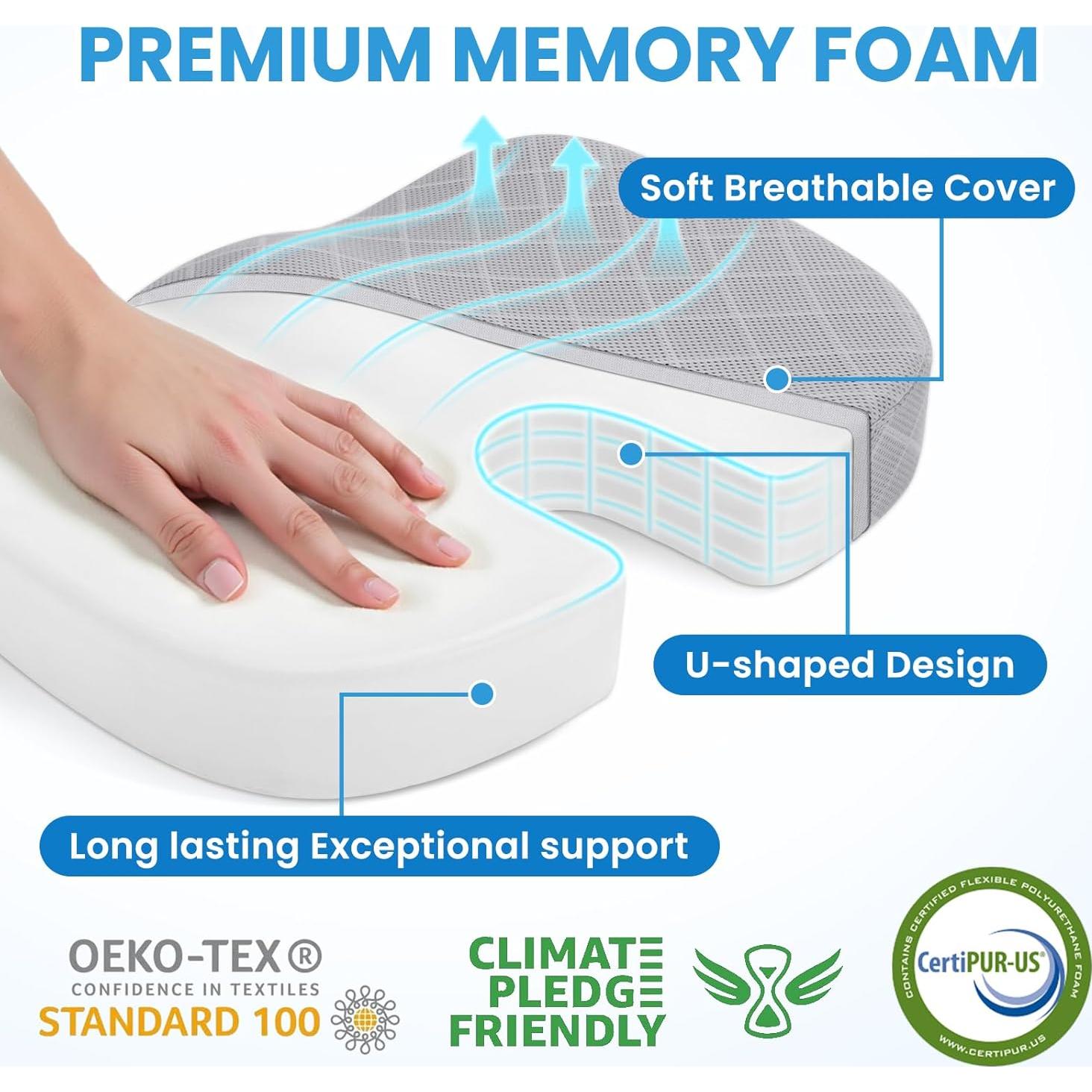 Cojín de Asiento TushGuard Grande Espuma Viscoelástica Gris Claro