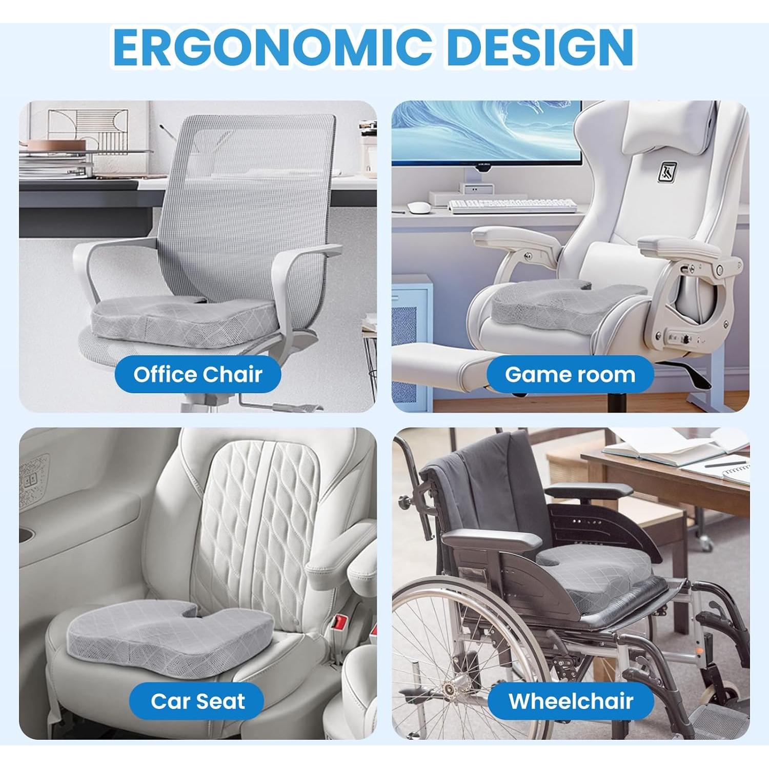 Cojín de Asiento TushGuard Grande Espuma Viscoelástica Gris Claro