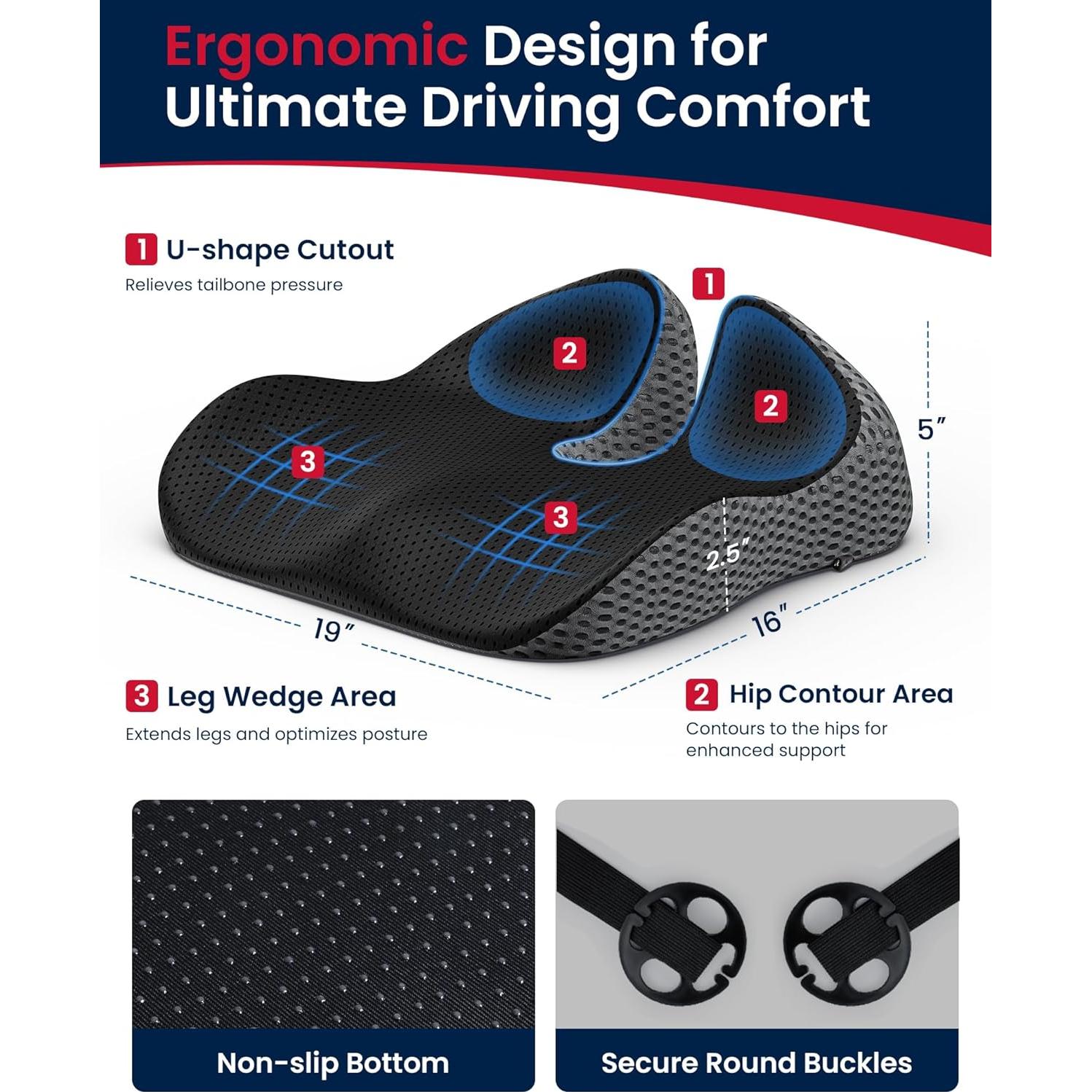 Cojín de Asiento de Coche ADERI con Gel y Espuma de Memoria