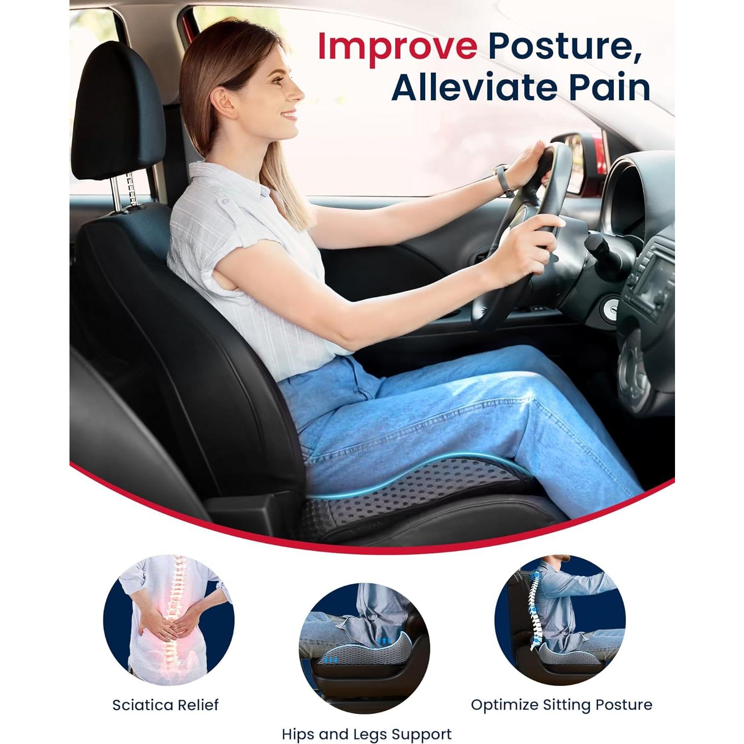 Cojín de Asiento de Coche ADERI con Gel y Espuma de Memoria