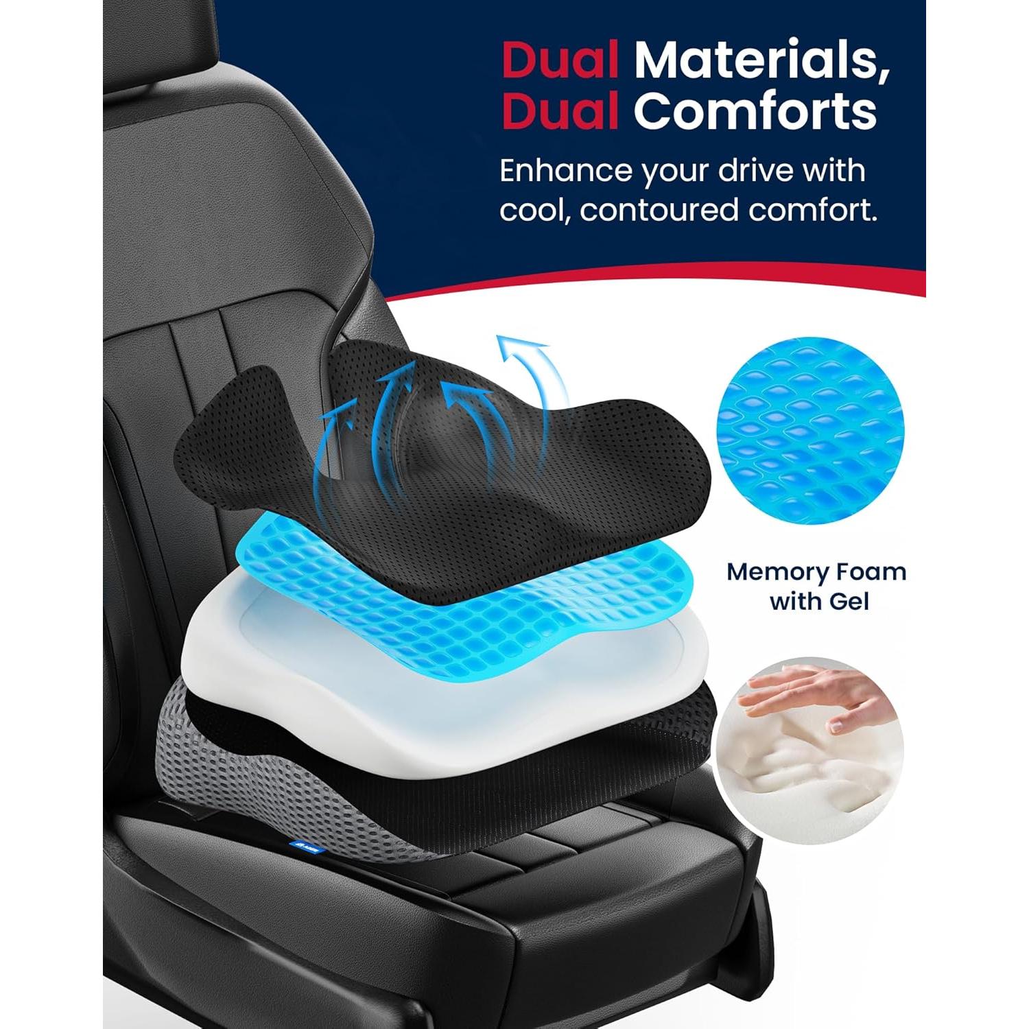 Cojín de Asiento de Coche ADERI con Gel y Espuma de Memoria