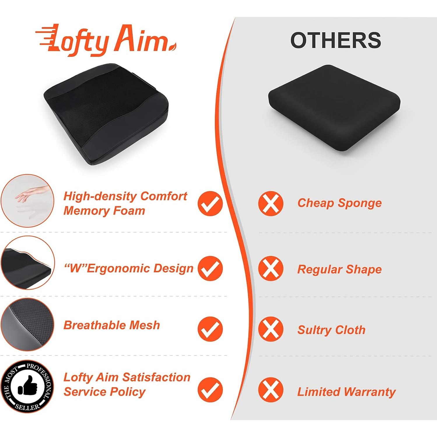 Cojín de Asiento Ergonómico Lofty Aim - Espuma de Memoria 45x43cm