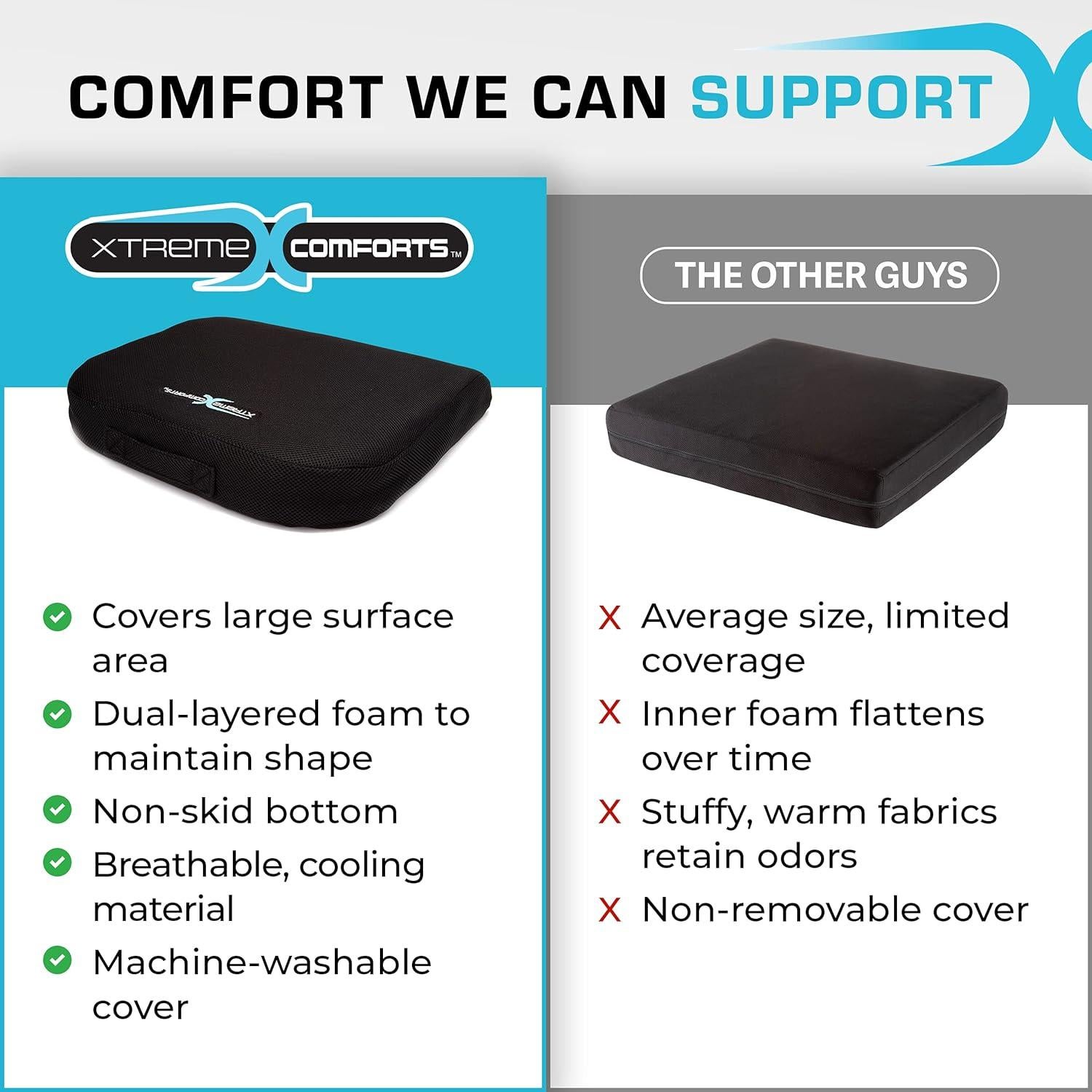 Cojín de Asiento Xtreme Comforts Negro - Espuma Acolchada 48x44 cm