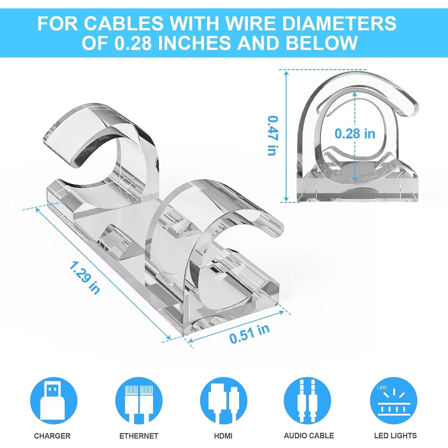 30 Clips Adhesivos para Cables UonBexj - Organizador Transparente